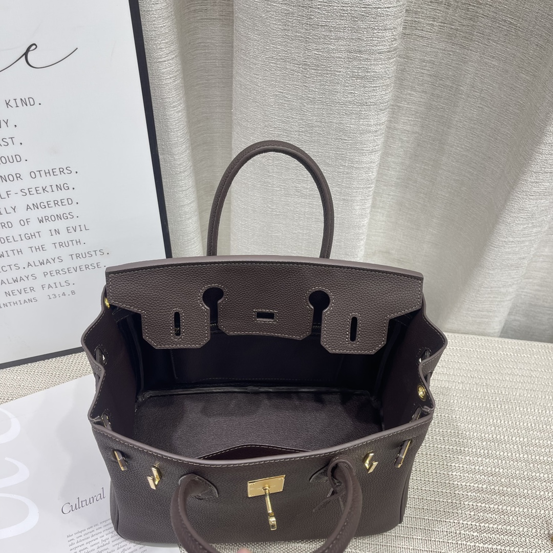 H-Inspired Birkin Togo Retourne Bag Golden Hardware-Dark Grey Bag - Gorchic - $185.99