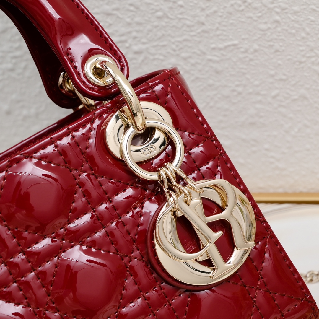 D Inspired Mini Lady D Inspired Bag Powder Cherry Red Patent Cannage Calfskin Golden Hardware - Bag - Gorchic - $138.99