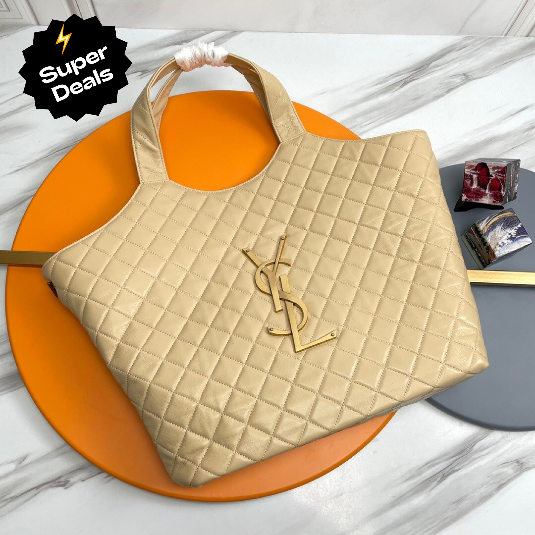Lady Designer ICARE MAXI SHOPPING BAG IN QUILTED Calfskin APRICOT - Bag - Gorchic - $135.99