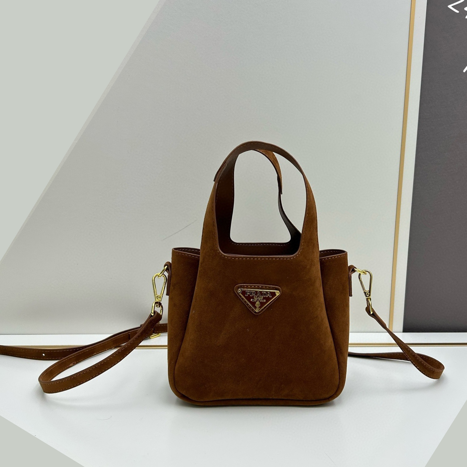 Saffiano texture Suede Brown Mini Tote Bag - Gorchic - $120.99