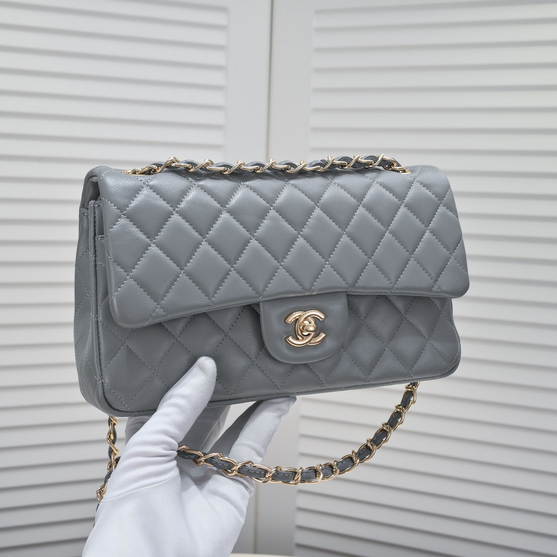CC Inspired Classic Double Flap Bag Grey Golden Hardware - Bag - Gorchic - $122.99