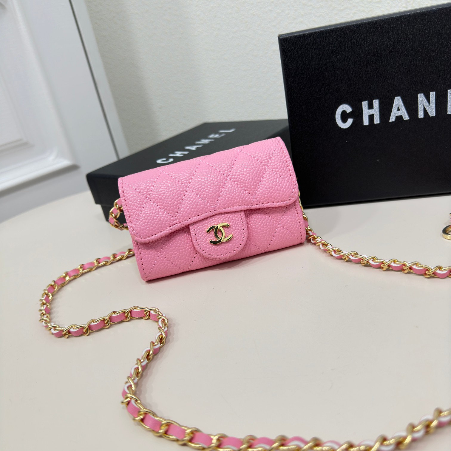 CC Inspired Pink Metallic Calfskin Quilted Flap Chain Waist Bag - Gorchic - $83.99