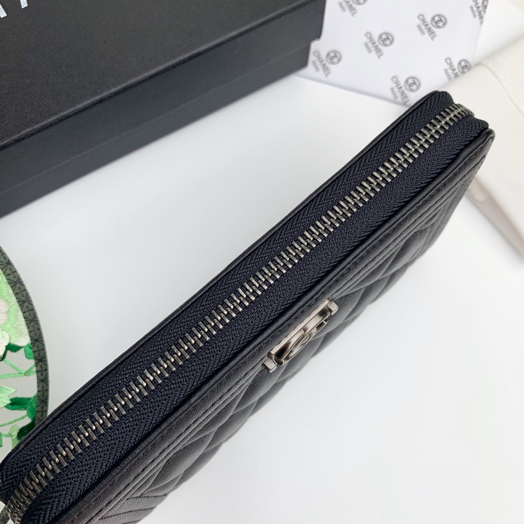 CC Inspired Zip Around Wallet Quilted Caviar Long-Plain Sier Wallet - Gorchic - $52.99