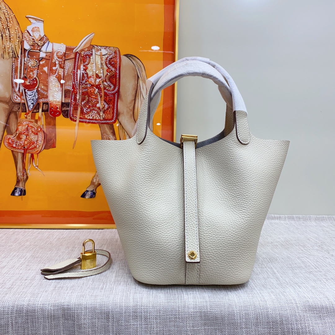 H-Inspired Clemence Picotin Lock Bag Golden Hardware-White Bag - Gorchic - $143.99