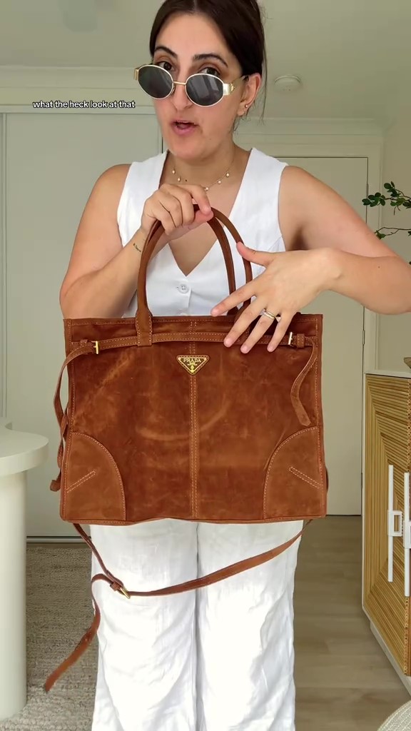 Saffiano texture Large Suede Brown handbag - Gorchic - $136.99