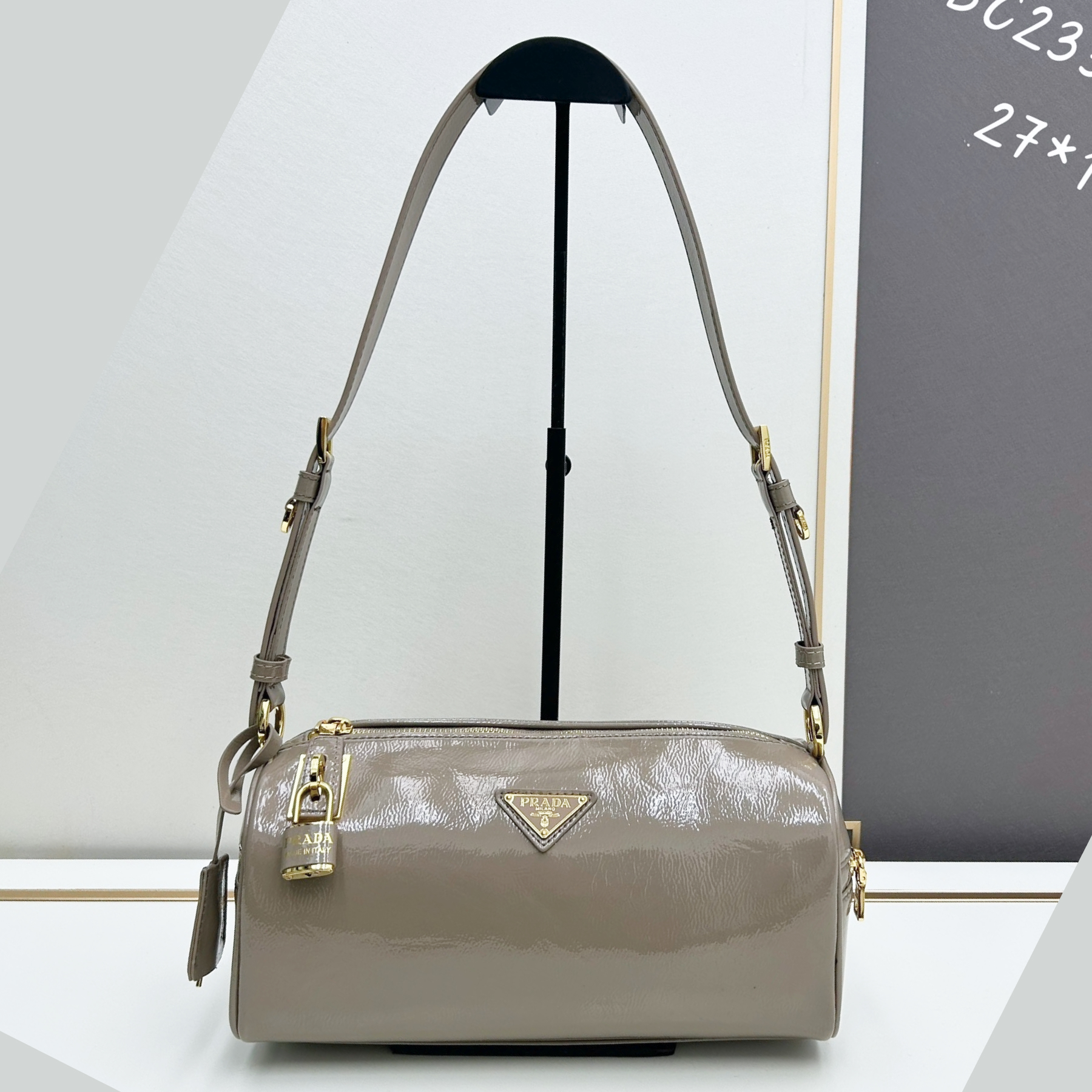 Saffiano texture Aimée Suede Shoulder Grey Bag - Gorchic - $186.99