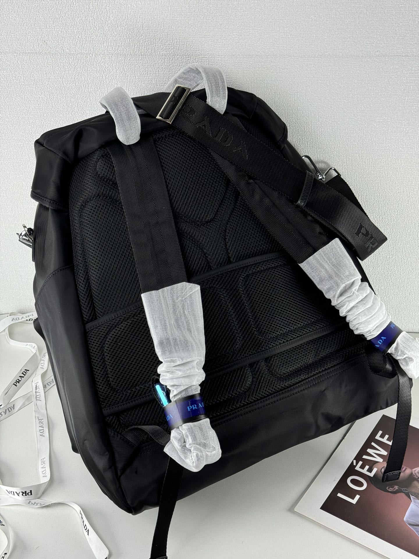 Saffiano texture Re-Nylon and leather backpack Black Bag - Gorchic - $157.99