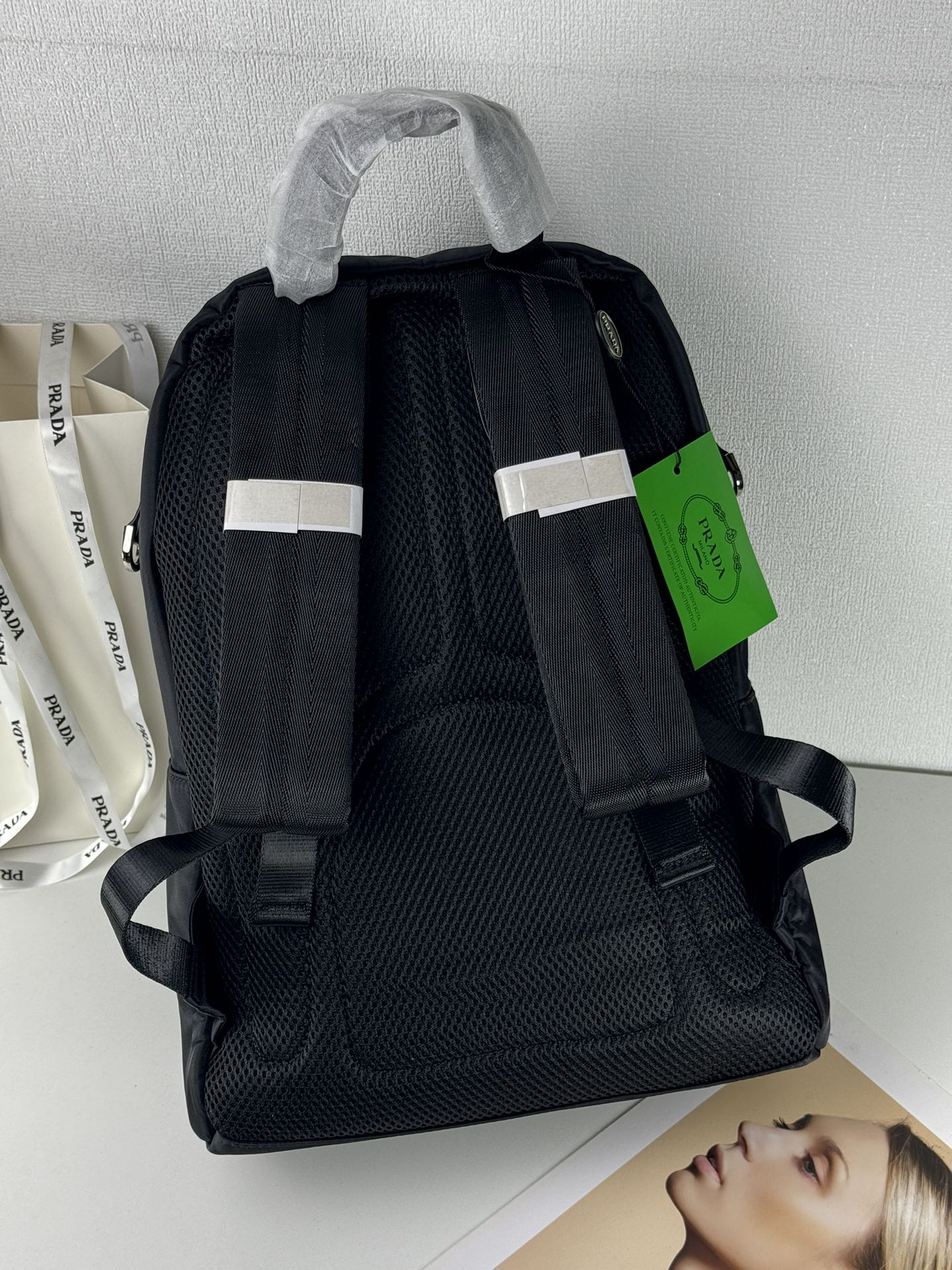 Saffiano texture Tessuto Saffiano Backpack Black Schoolbag - Gorchic - $132.99