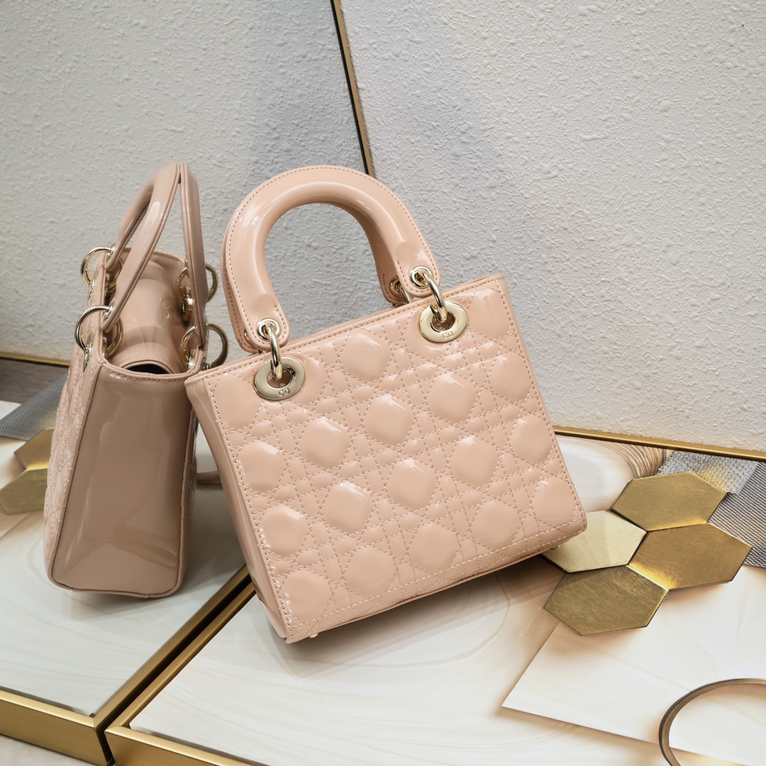 D Inspired Small Lady D Inspired Bag Powder Patent Cannage Calfskin Golden Hardware - Bag - Gorchic - $144.99