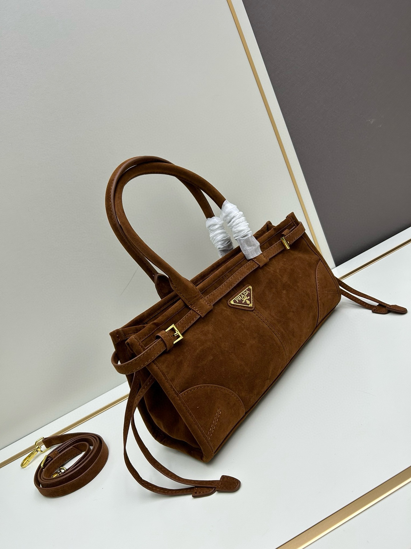 Saffiano texture Medium Suede Brown handbag - Gorchic - $131.99