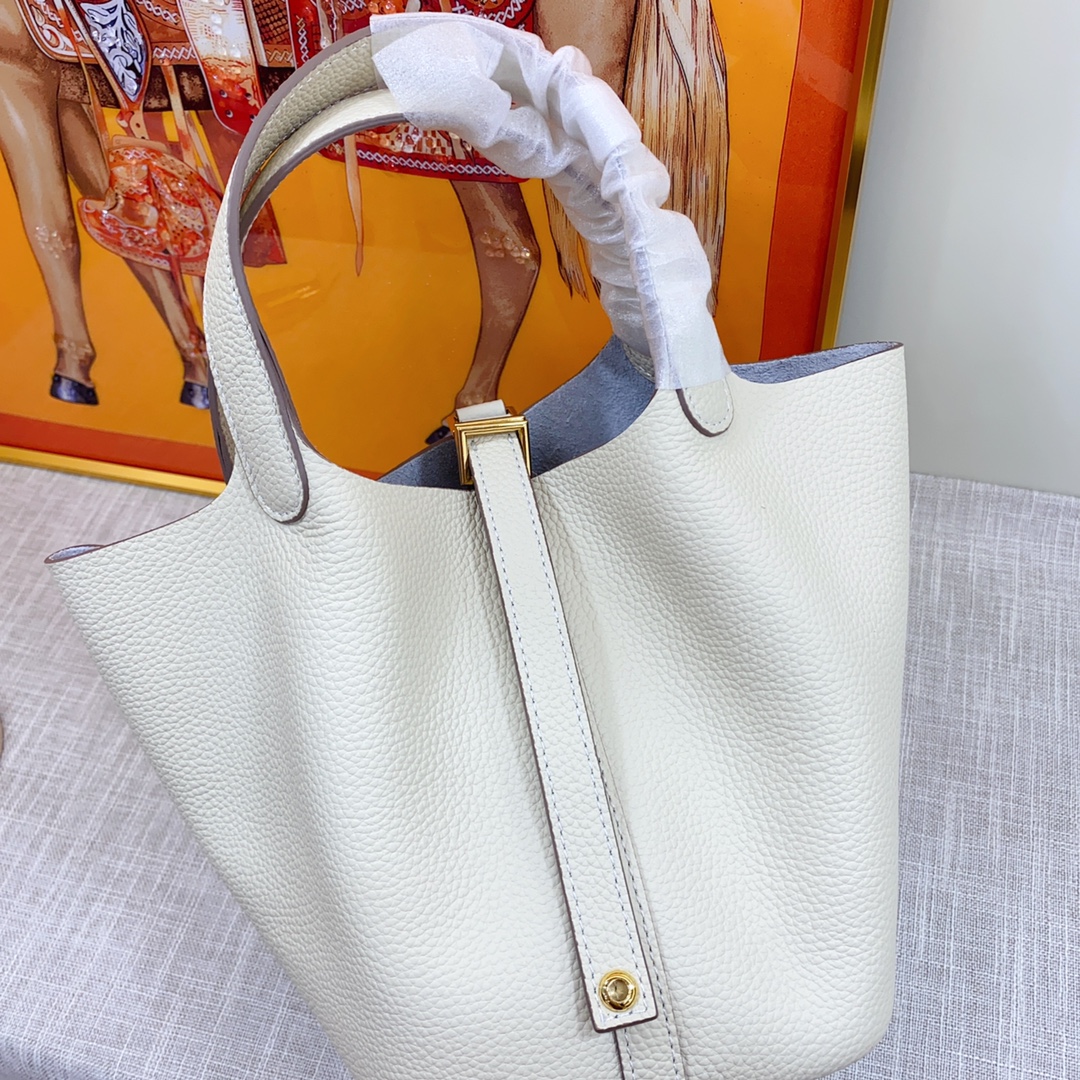 H-Inspired Clemence Picotin Lock Bag Golden Hardware-White Bag - Gorchic - $151.99