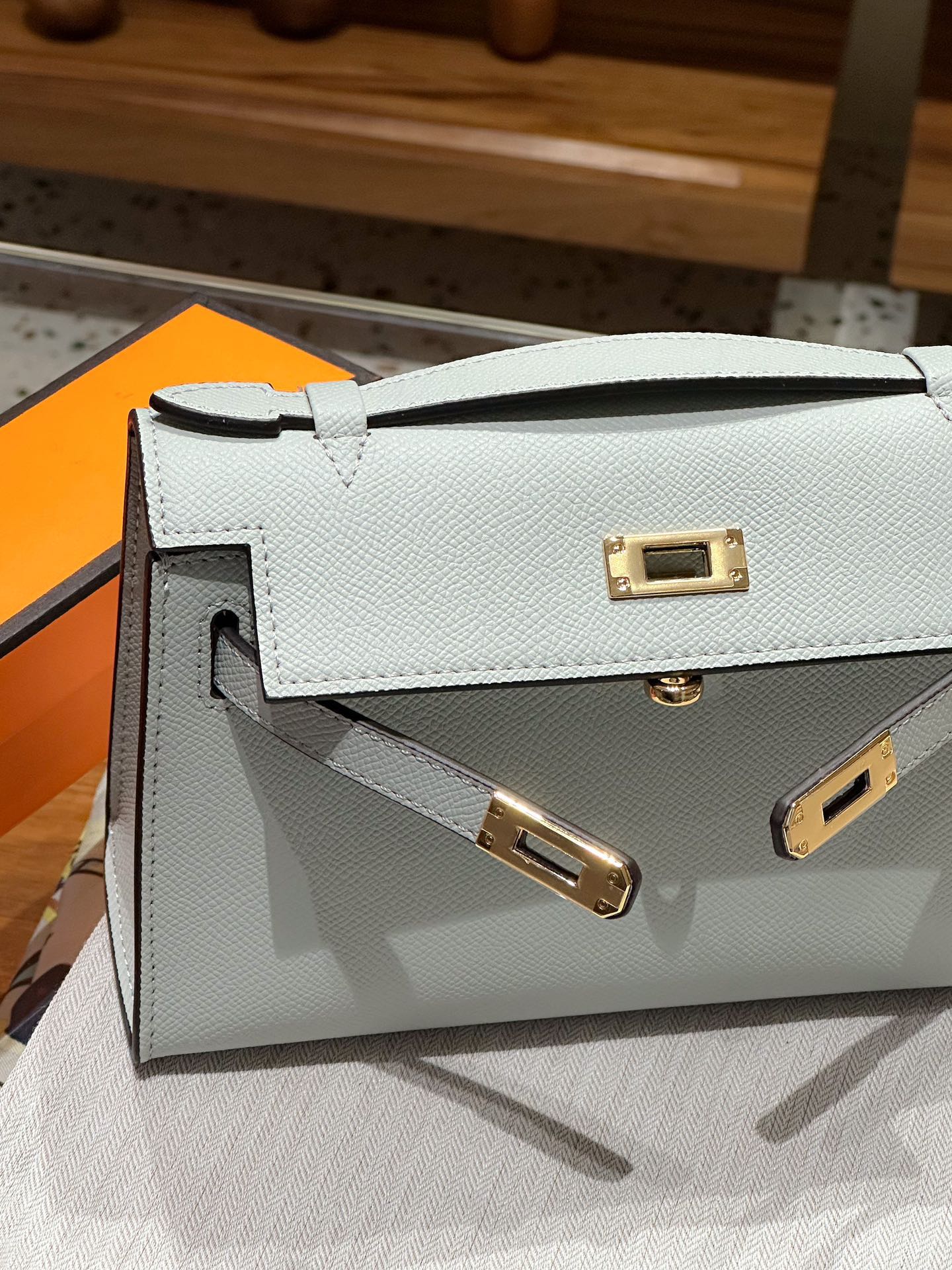 H-Inspired Kelly Mini 1st Kelly Pochette Generation Epsom Palm Leather-Light Blue - Gorchic - $146.99