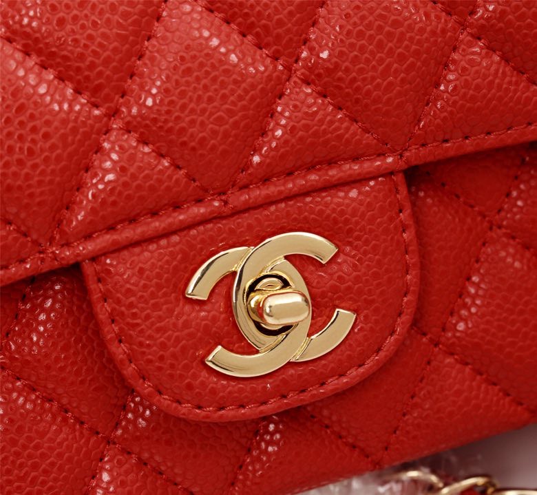 CC Inspired Classic Double Flap Bag Red Caviar Golden Hardware - Bag - Gorchic - $122.99