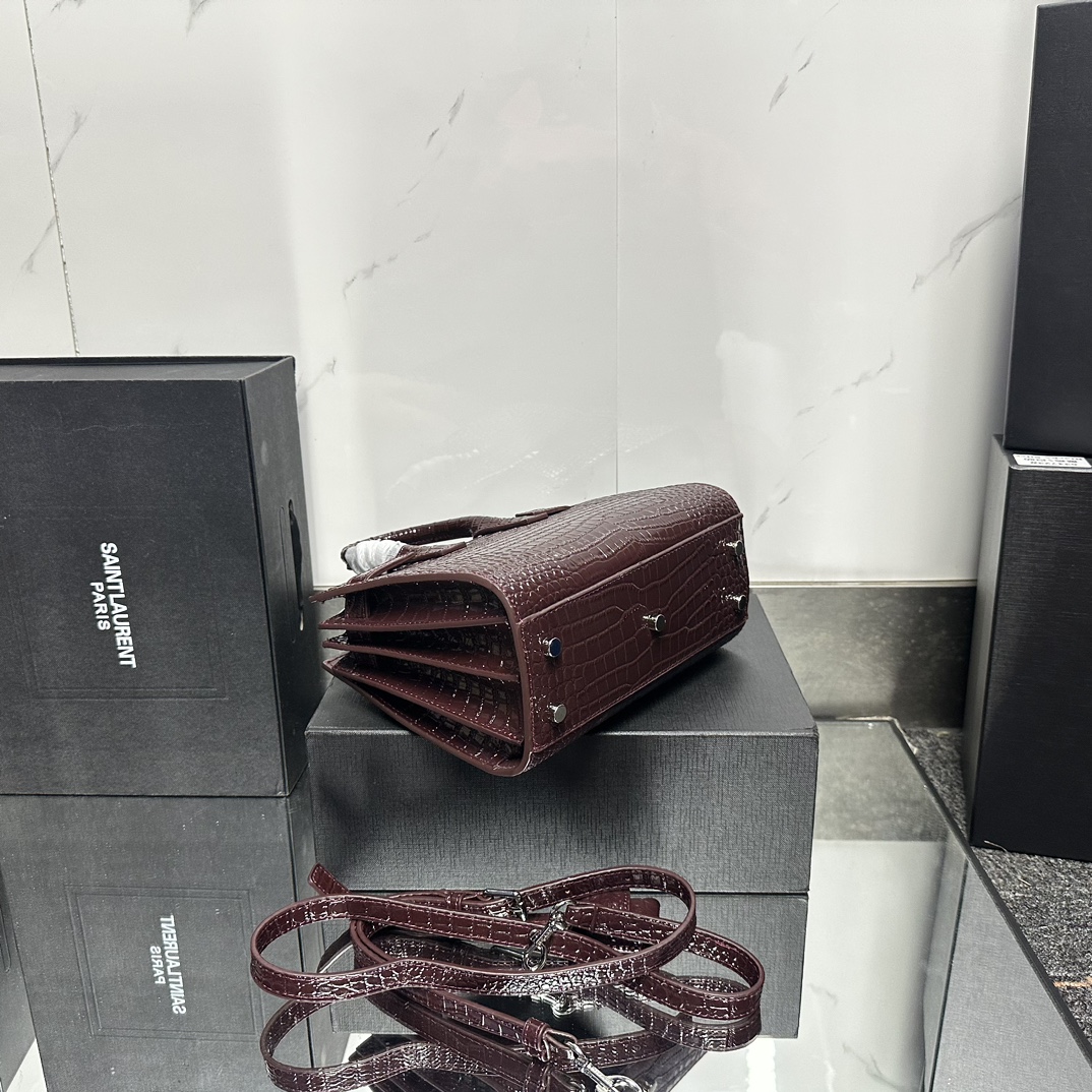 Lady Designer Rose Croc Embossed Leather Nano Classic Sac De Jour Tote - Bag - Gorchic - $175.99