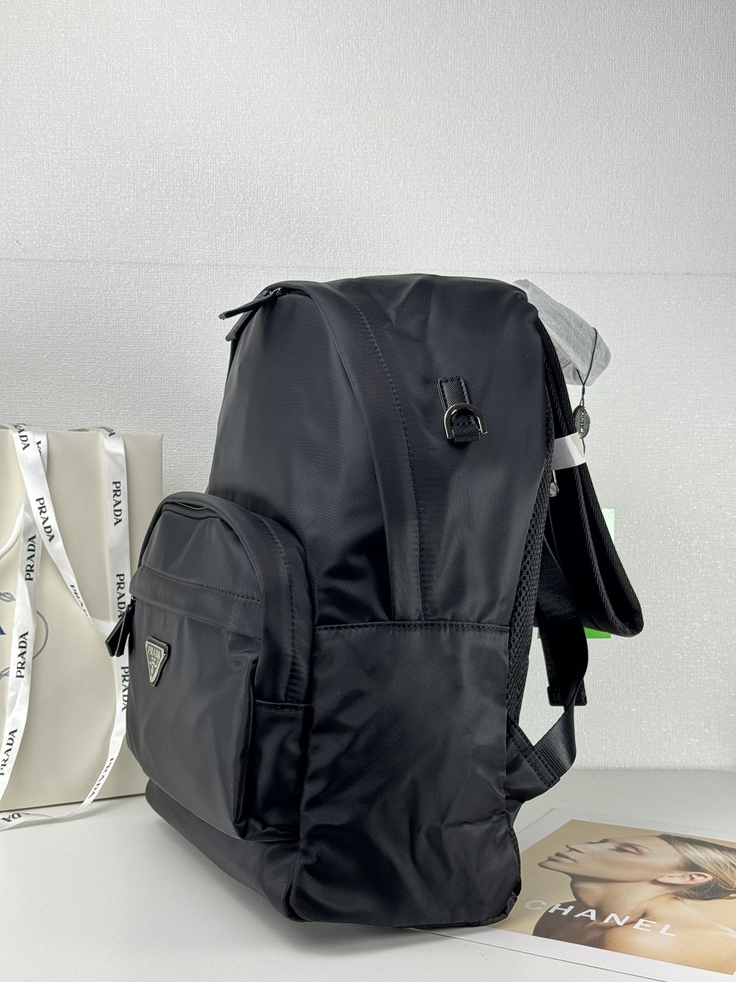 Saffiano texture Tessuto Saffiano Backpack Black Schoolbag - Gorchic - $132.99