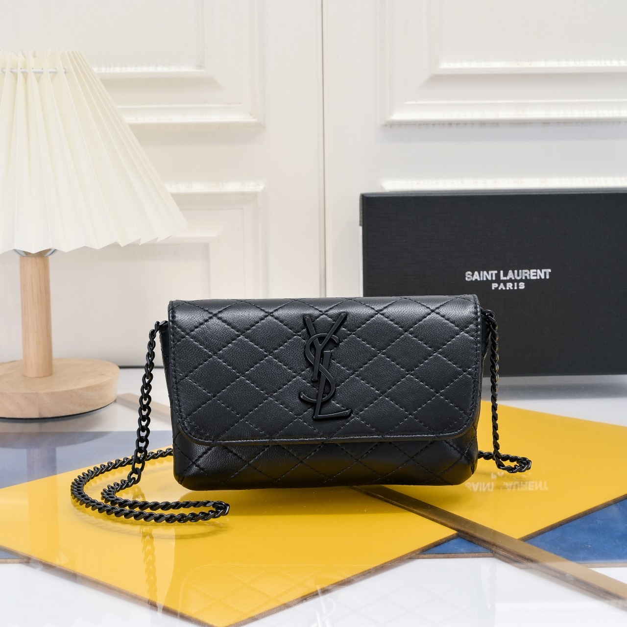 Lady Designer BLACK GABY CHAIN PHONE HOLDER IN QUILTED Calfskin-BLACK HARDWARE - Bag - Gorchic - $122.99