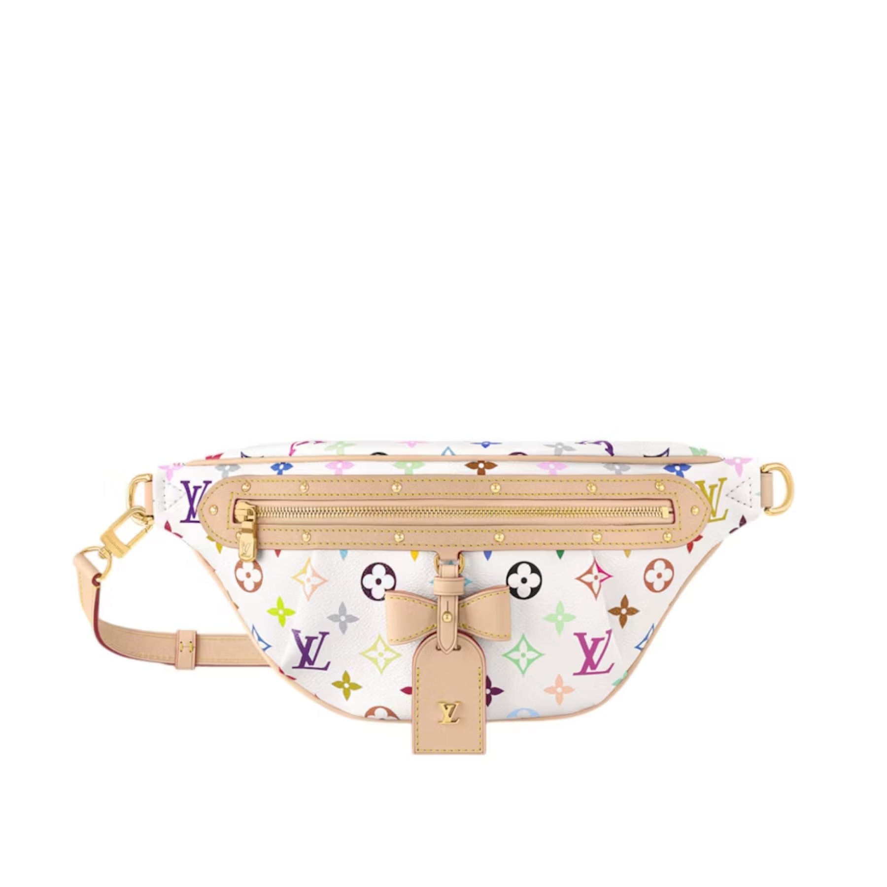 Designer Monogram x Takashi Murakami High Rise White Multicolored in Coated Canvas with Gold-toned BumBag - Gorchic - $118.99