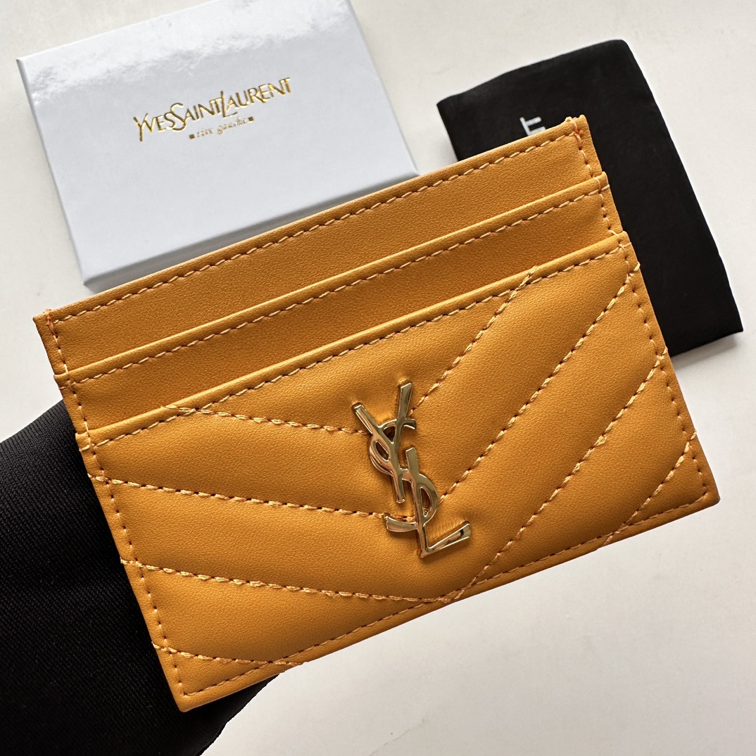 Lady Designer CASSANDRE MATELASSÉ card case in lambskin -Yellow Wallet - Gorchic - $35.99