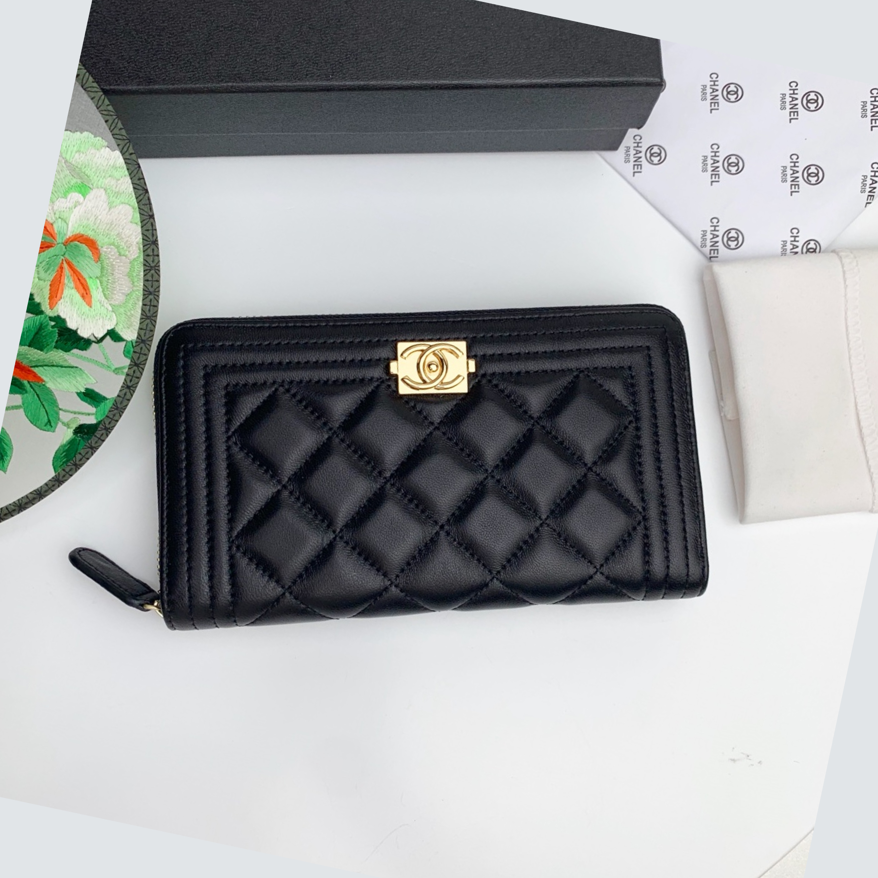 CC Inspired Zip Around Wallet Quilted Caviar Long-Plain Gold Wallet - Gorchic - $52.99