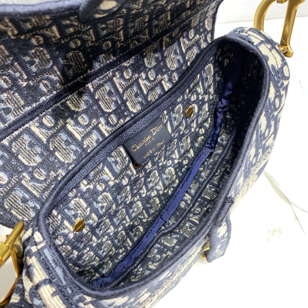 D Inspired SADDLE Bag Blue D Inspired Oblique Embroidered Veet - Bag - Gorchic - $138.99