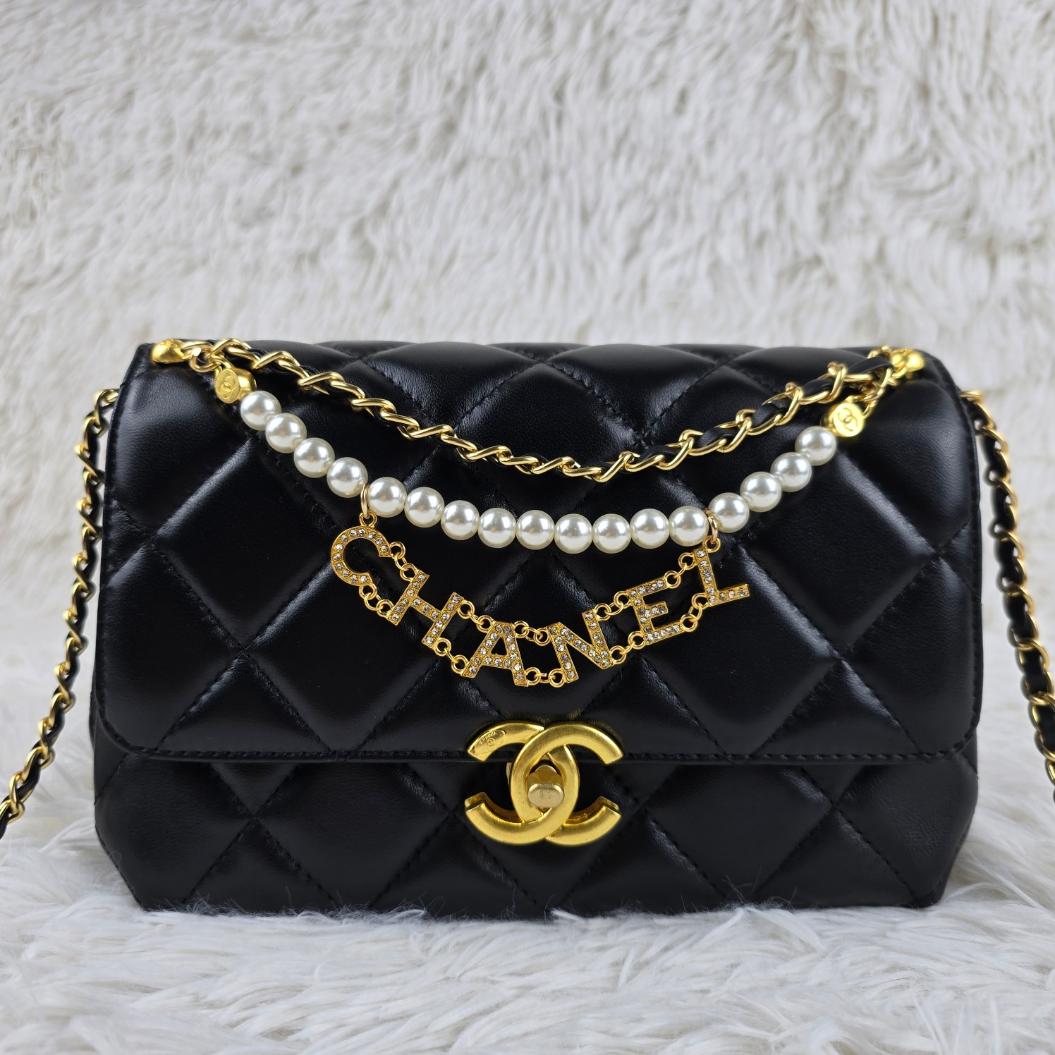 CC Inspired 24A Pearl Small Flap Bag-Black - Bag - Gorchic - $139.99