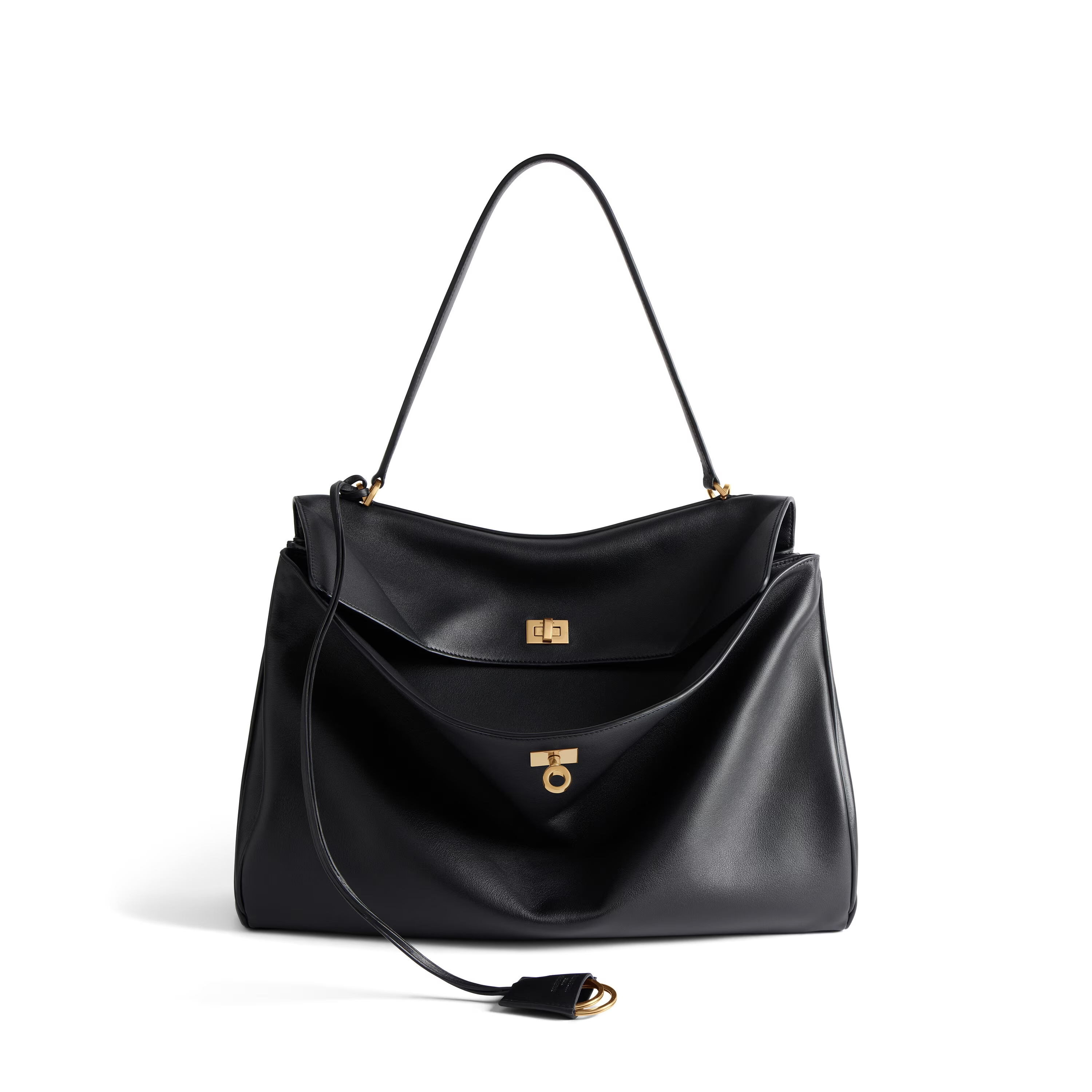 Hourglass iconic Rodeo leather shoulder bag in Black and aged-golden hardware Multiple Size - Bag - Gorchic - $169.99
