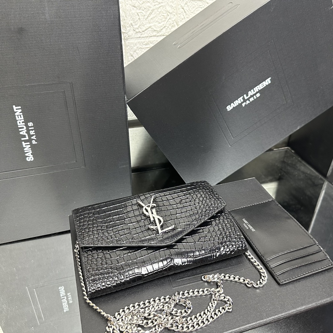 Lady Designer  Grain De Poudre Monogram Uptown Chain Wallet Black-Sier hardware - Bag - Gorchic - $122.99