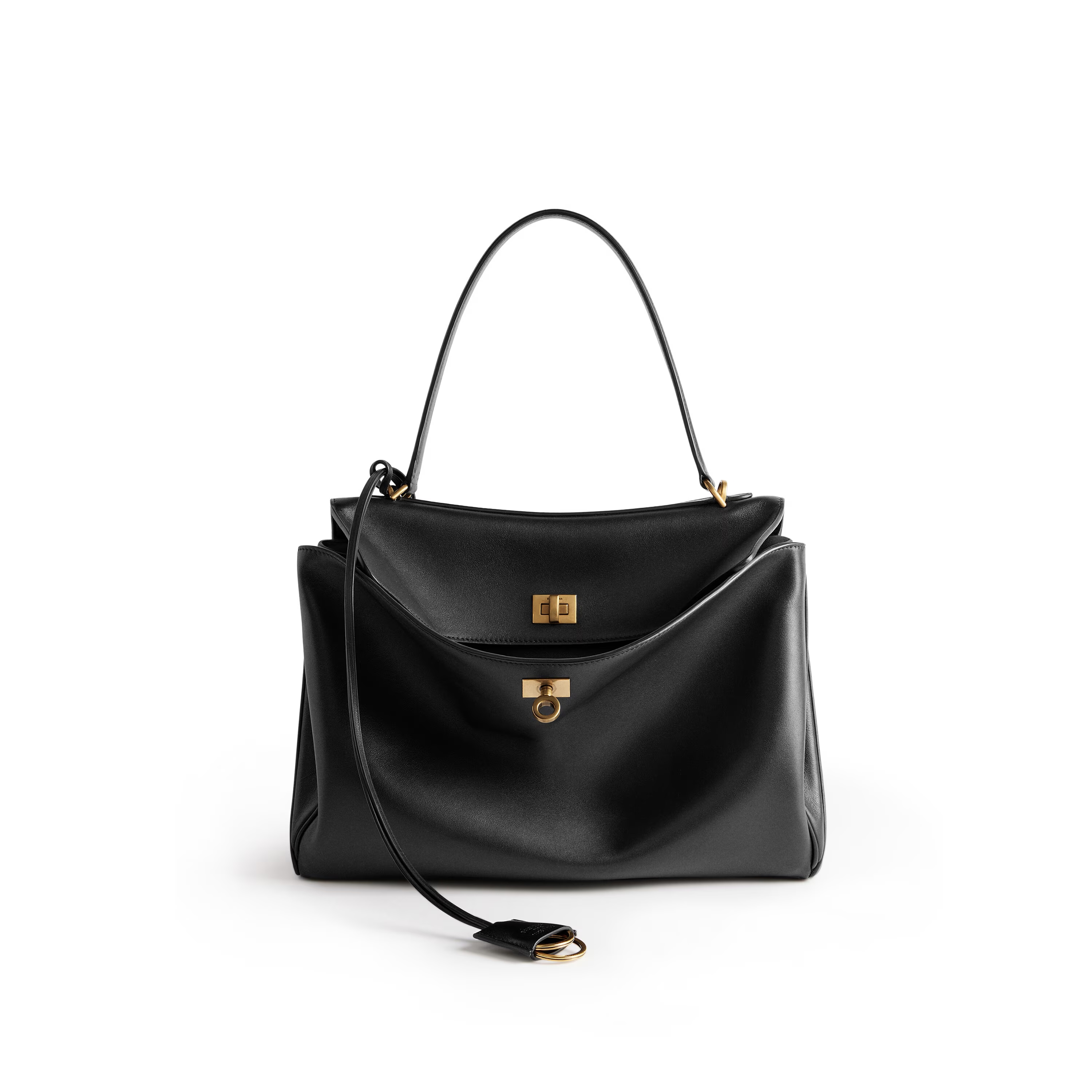 Hourglass iconic Rodeo leather shoulder bag in Black and aged-golden hardware Multiple Size - Bag - Gorchic - $169.99