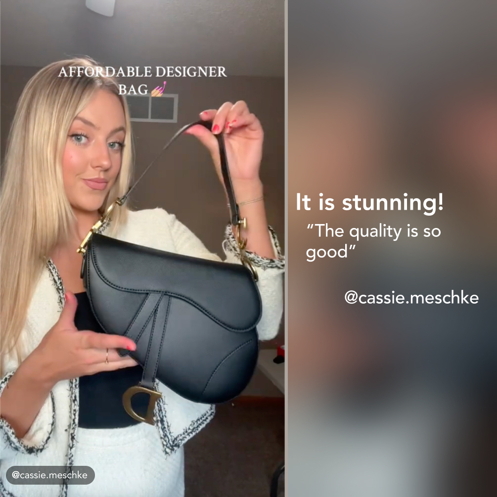 D Inspired Womens Bags Shoulder Bags SADDLE BAG Black Grained Calfskin - Bag - Gorchic - $138.99