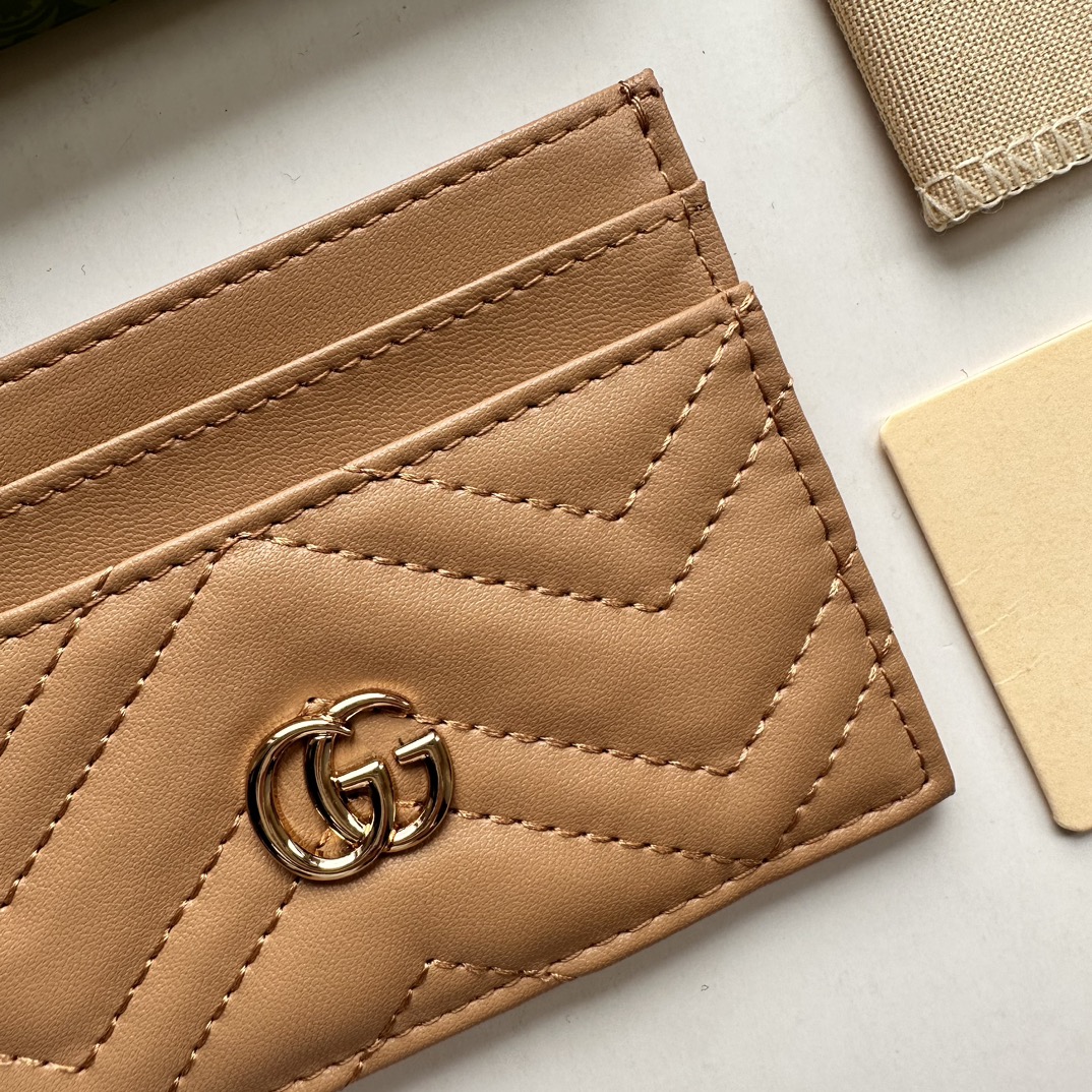Double-G GG Marmont card case khaki leather-wallet - Gorchic - $39.99