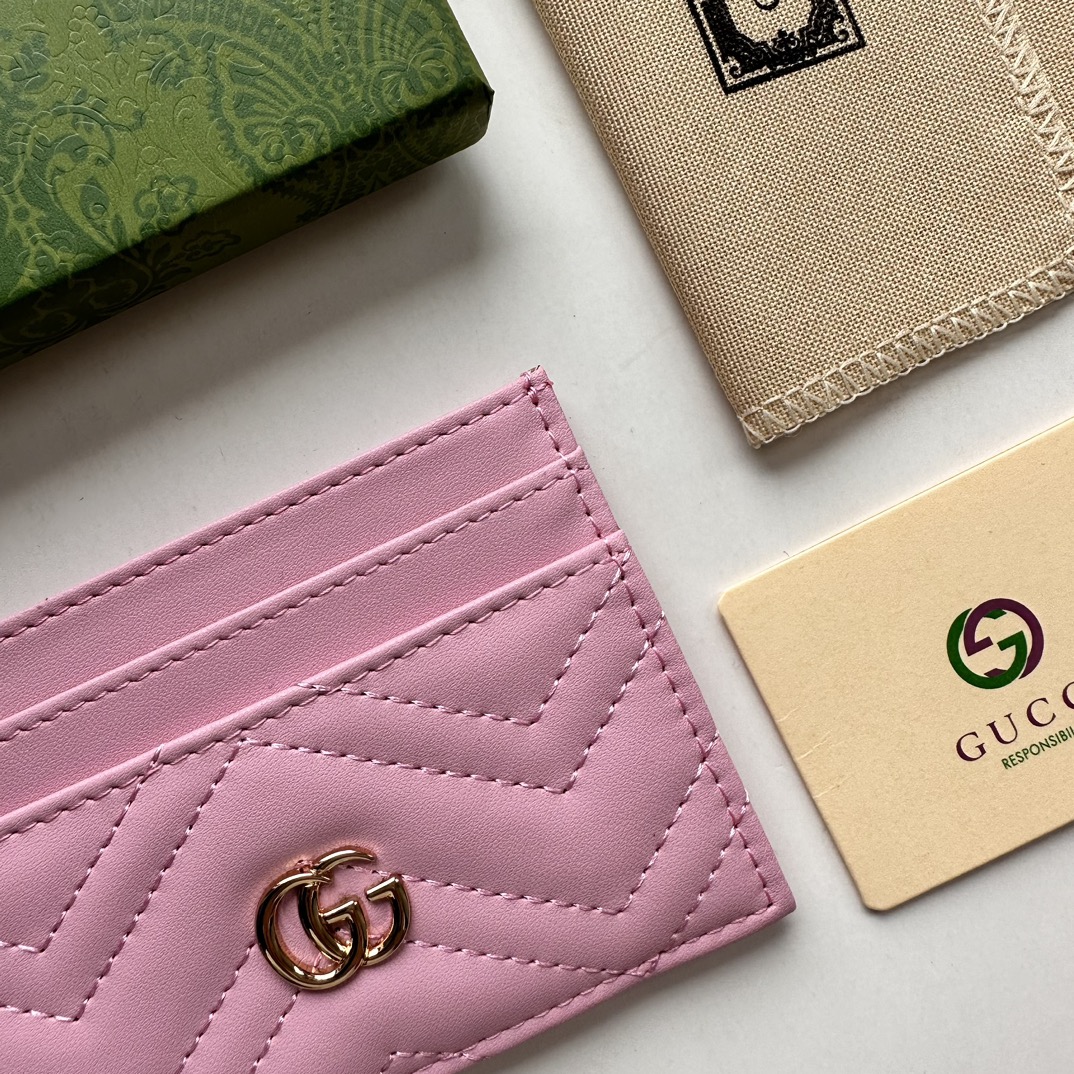 Double-G GG Marmont card case pink leather-wallet - Gorchic - $39.99