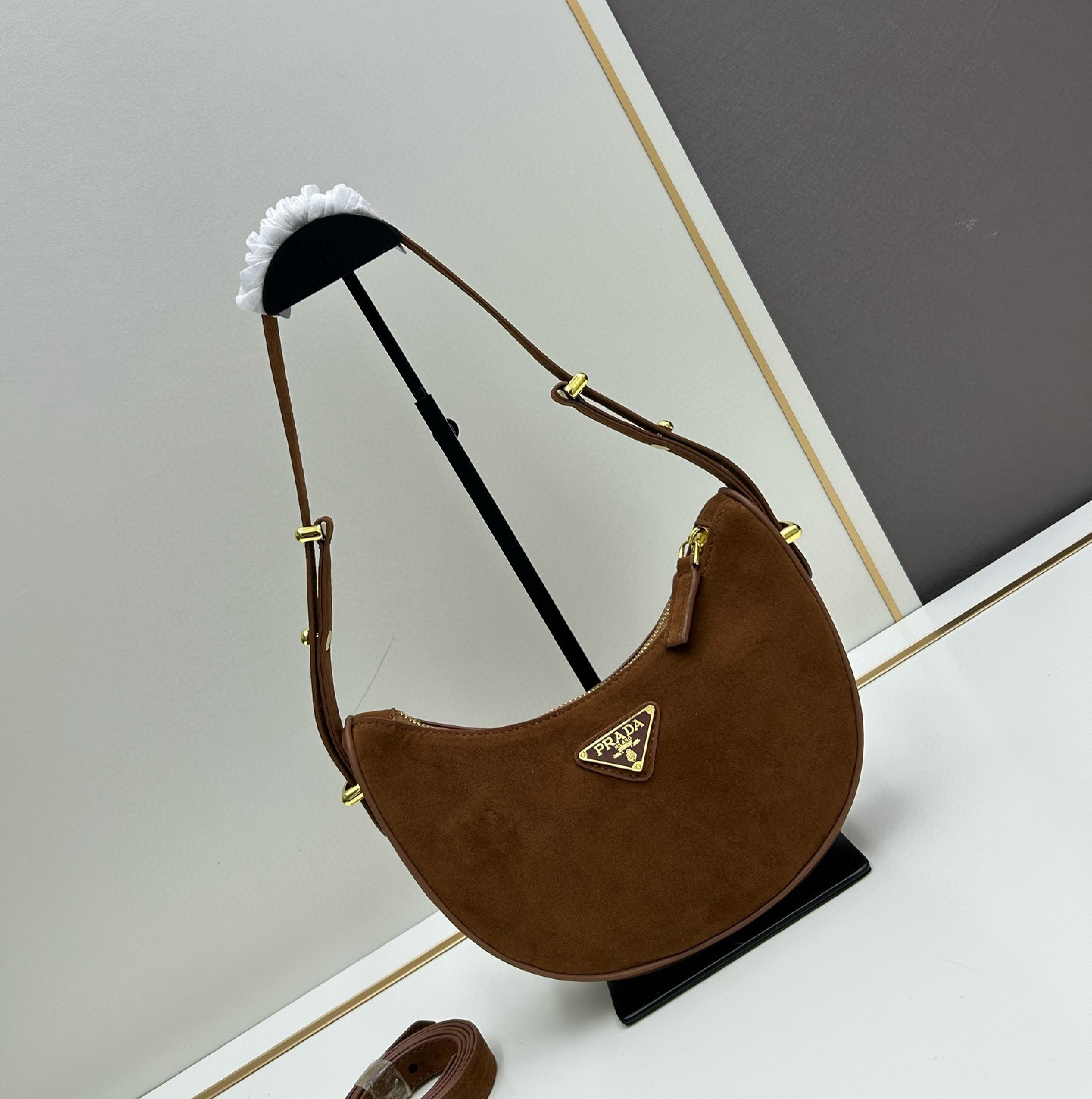 Saffiano texture Arqué Suede Brown Shoulder bag - Gorchic - $116.99