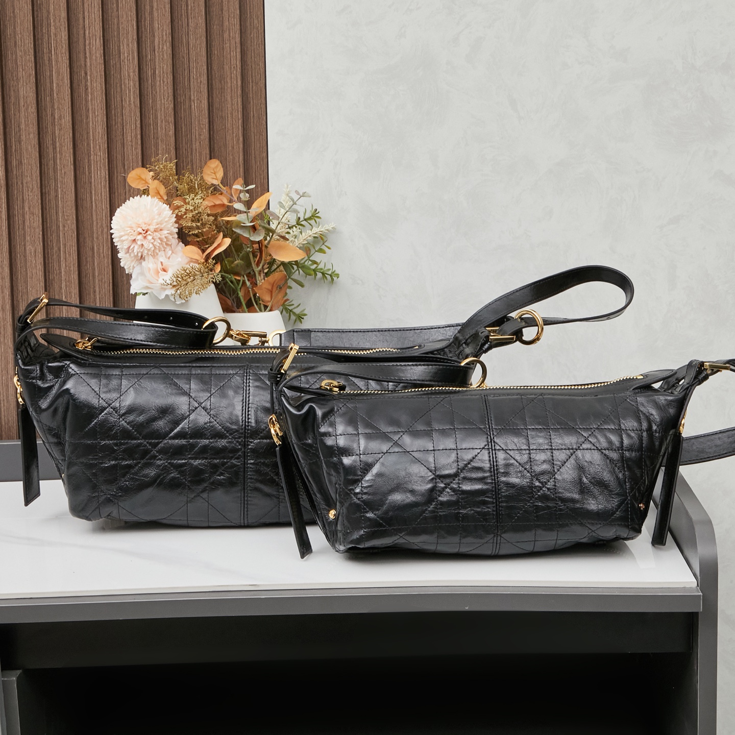 D Inspired D-Journey Bag in Crinkled Calfskin-Black Flat Macrocannage - Gorchic - $132.99