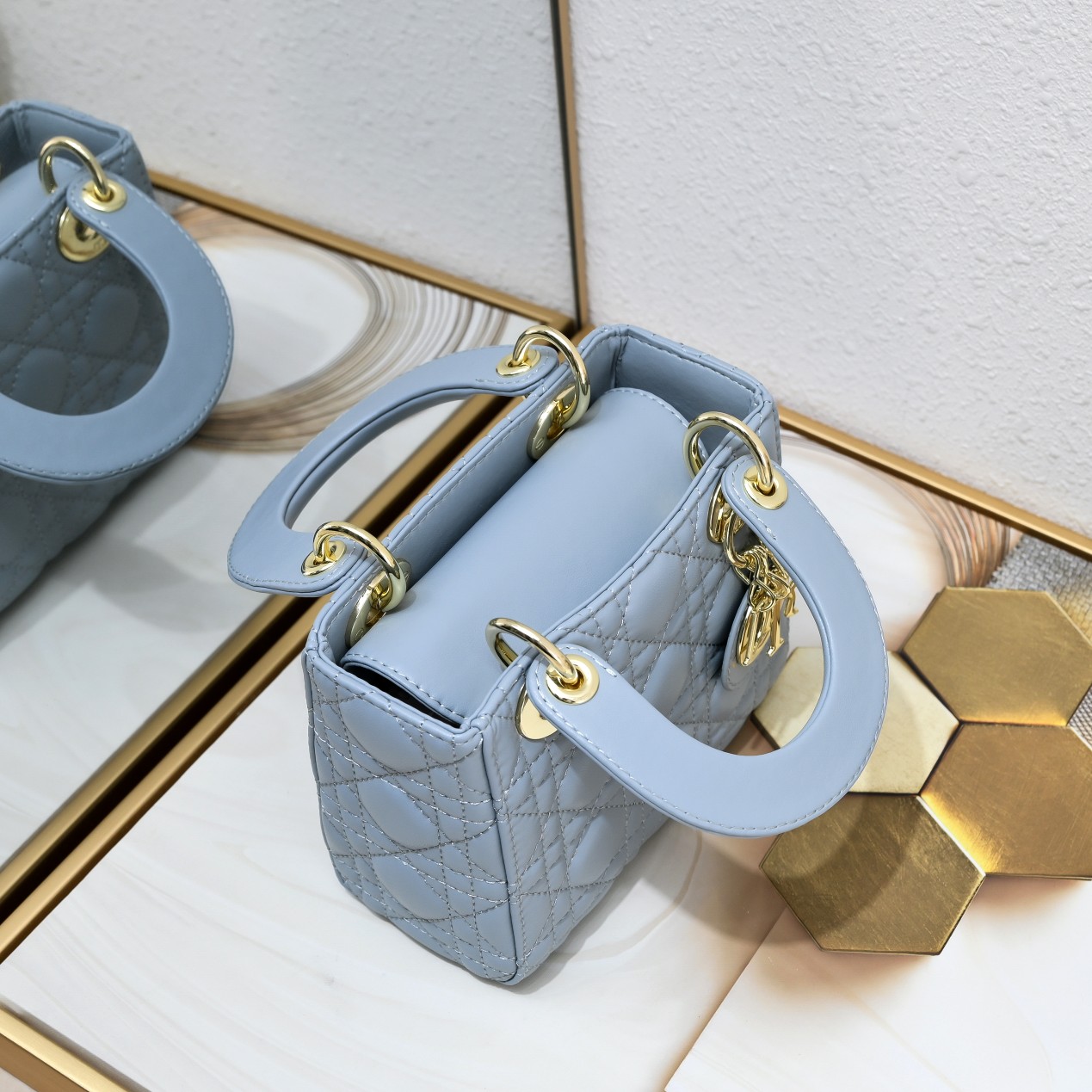 D Inspired Mini Lady D Inspired Bag Blue Cannage Calfskin - Bag - Gorchic - $138.99