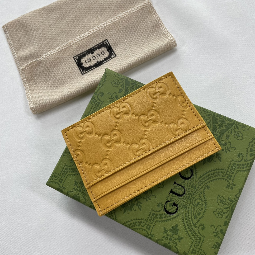 Double-G GG rubber-effect card case yellow-wallet - Gorchic - $35.99