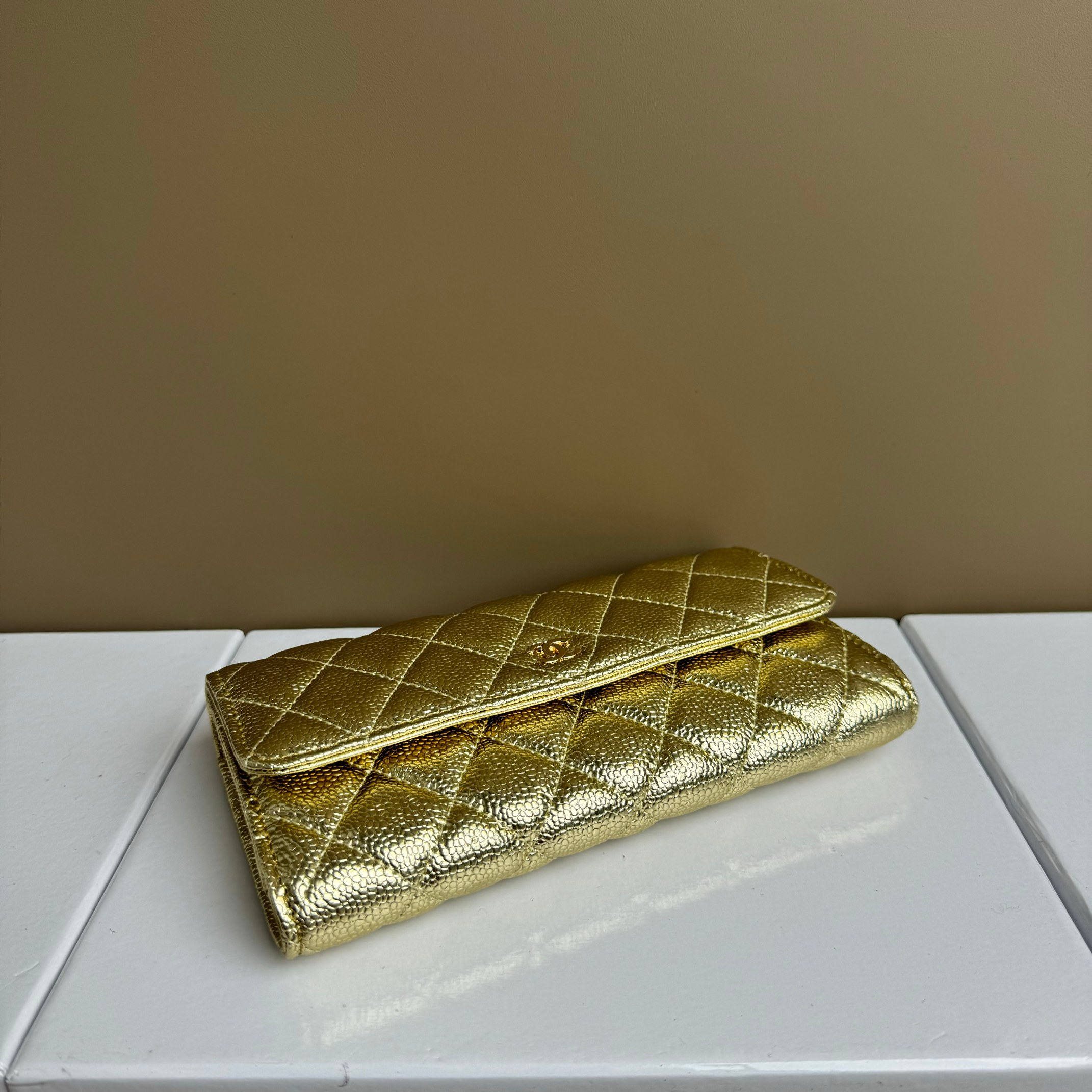 CC Inspired Counterfeit Caviar Leather Wallet-Golden Fish Seed Pattern Wallet - Gorchic - $59.99