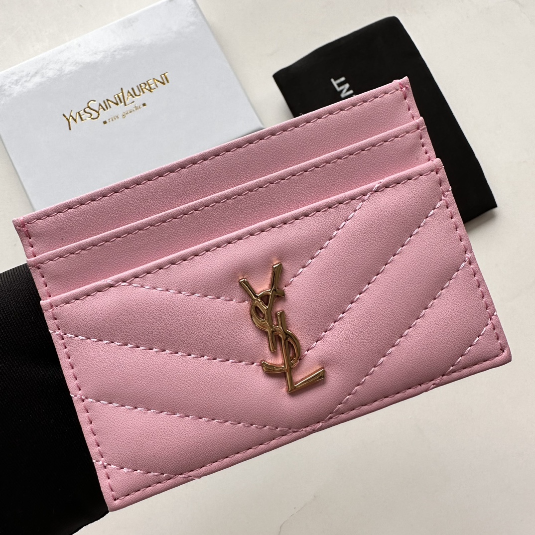 Lady Designer CASSANDRE MATELASSÉ card case in lambskin -Pink Wallet - Gorchic - $35.99
