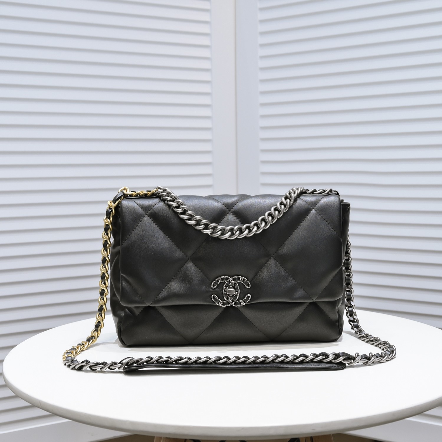 CC Inspired Calfskin Quilted Large CC Inspired 19 Flap Black - Bag - Gorchic - $131.99