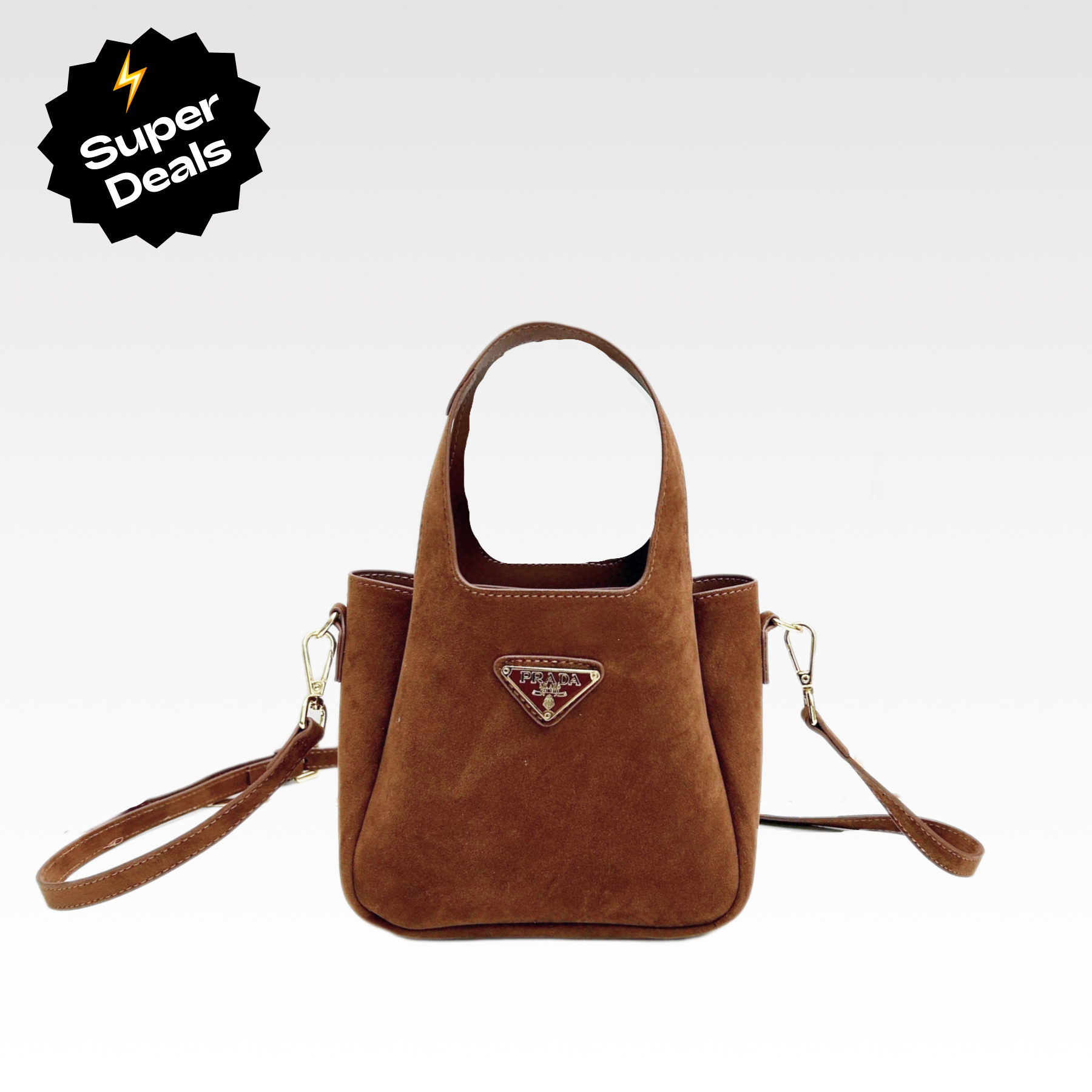 Saffiano texture Suede Brown Mini Tote Bag - Gorchic - $120.99
