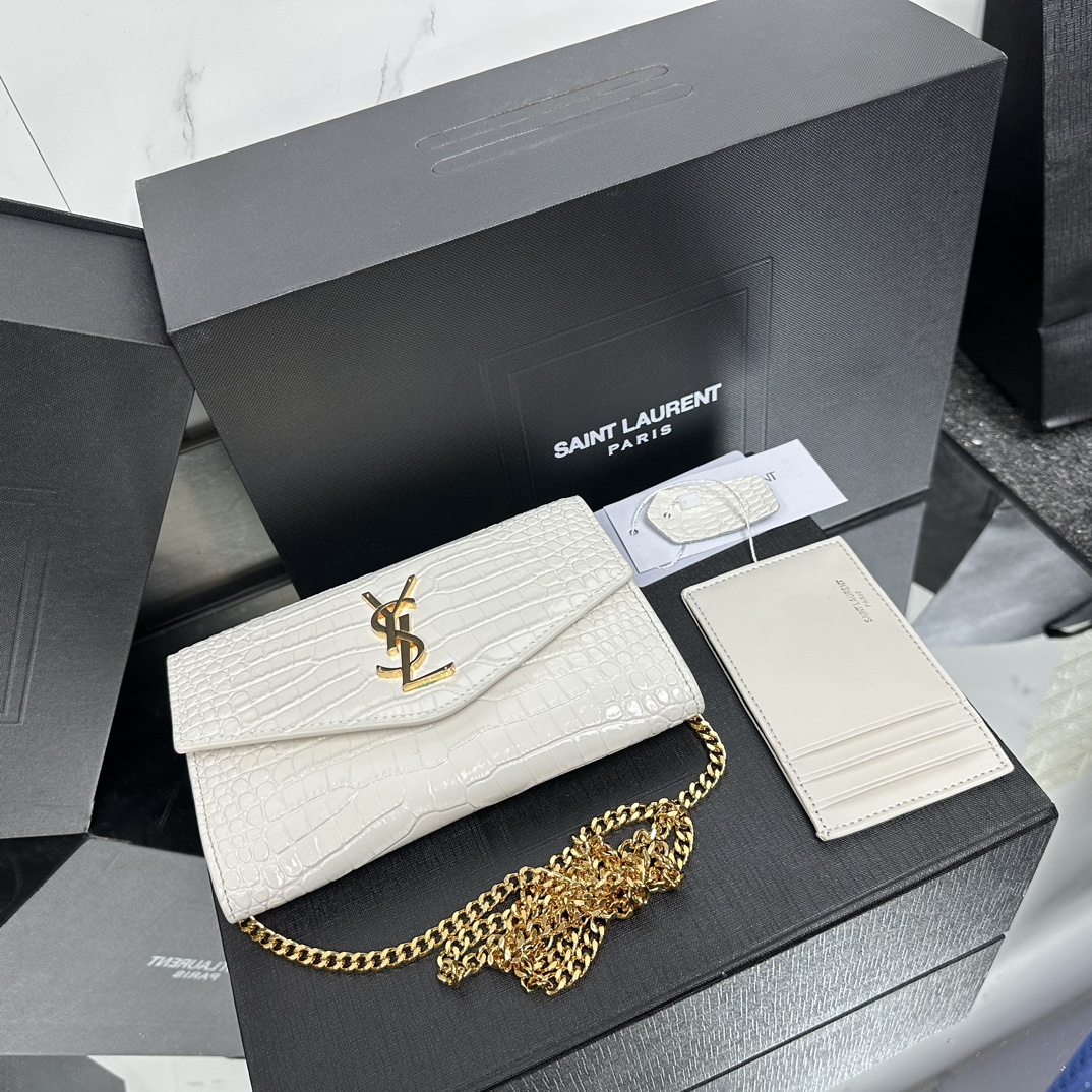 Lady Designer  Grain De Poudre Monogram Uptown Chain Wallet White-Gold hardware - Bag - Gorchic - $122.99