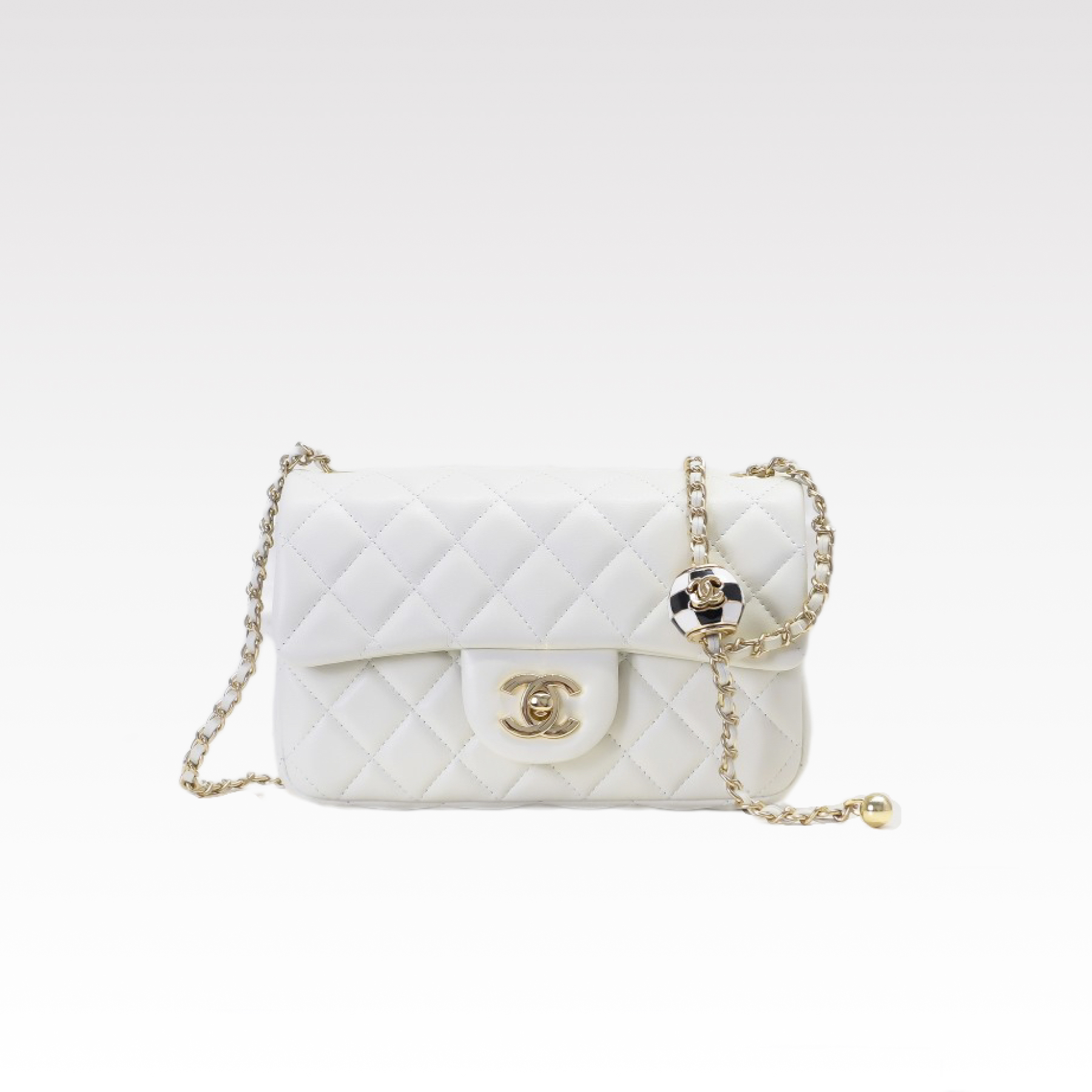 CC Inspired Classic Flag Bag Pearl Crush Mini Square White Calfskin Light Gold Hardware - Bag - Gorchic - $127.99