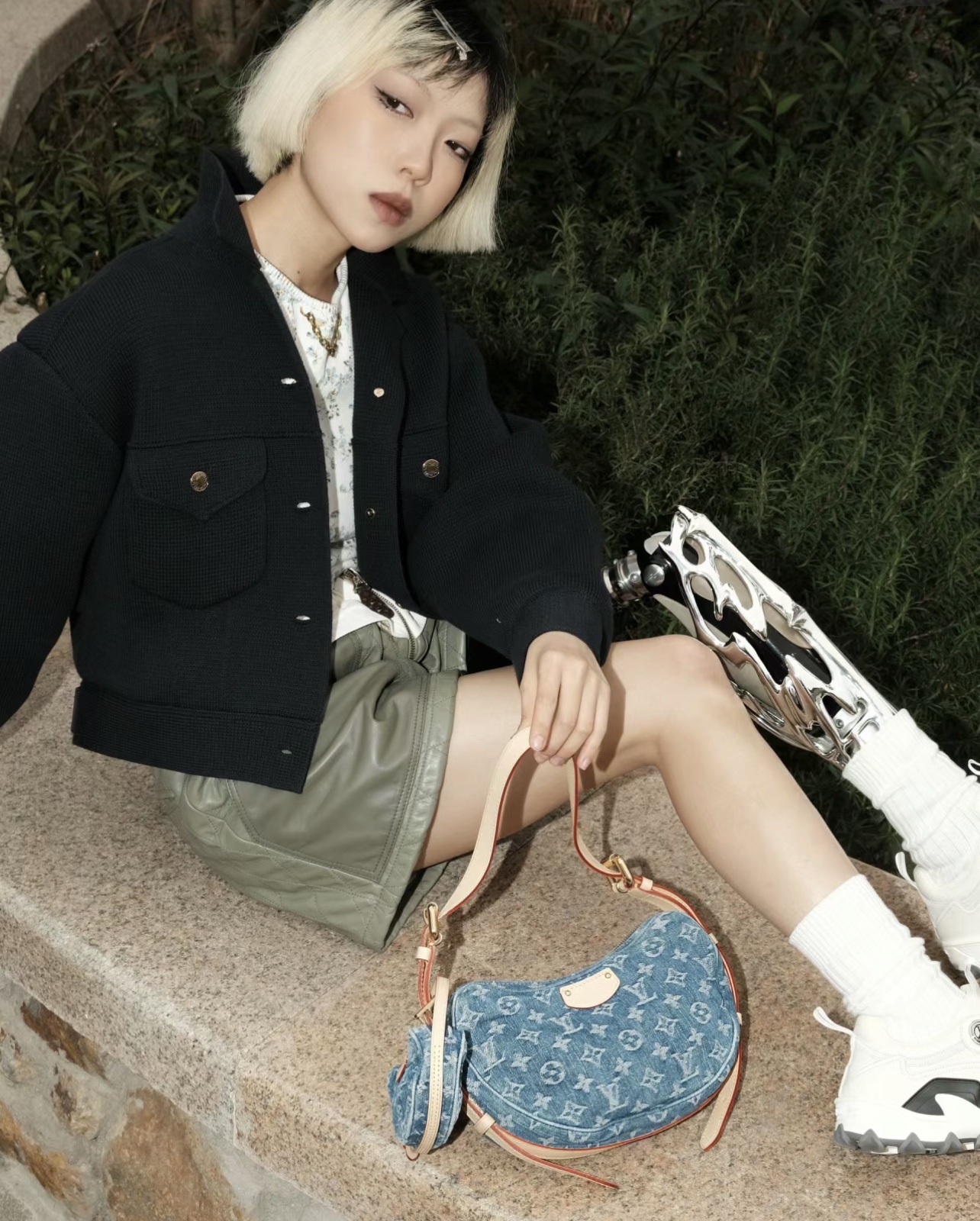 Designer Monogram New  Remix Croissant Denim MM Bag - Gorchic - $131.99