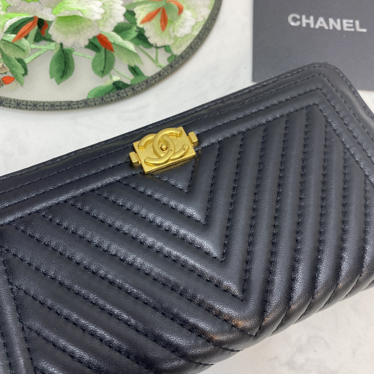 CC Inspired Caviar Chevron Quilted Wallet -Plain Gold Wallet - Gorchic - $52.99