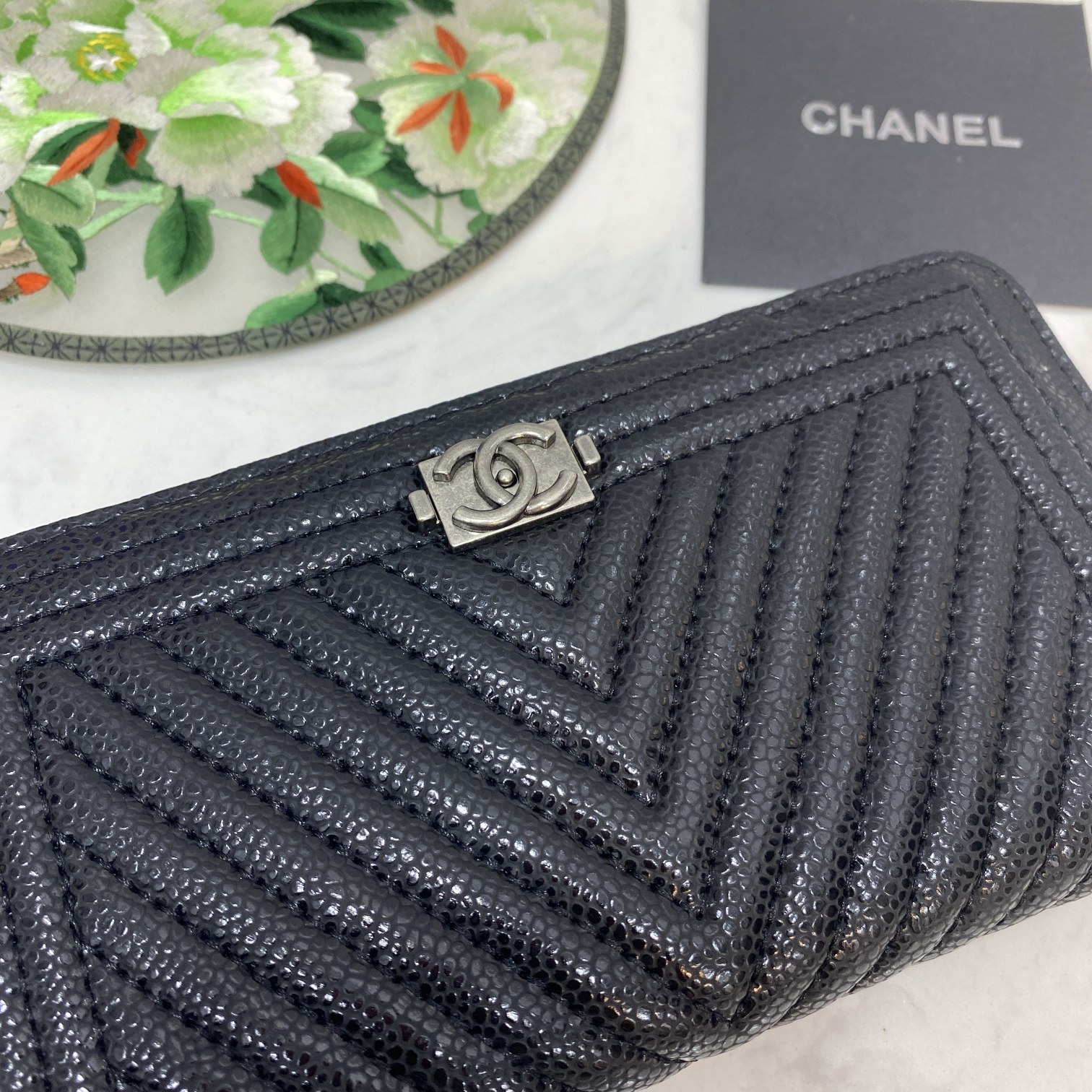 CC Inspired Caviar Chevron Quilted Wallet -Fishseed Pattern Sier Wallet - Gorchic - $52.99