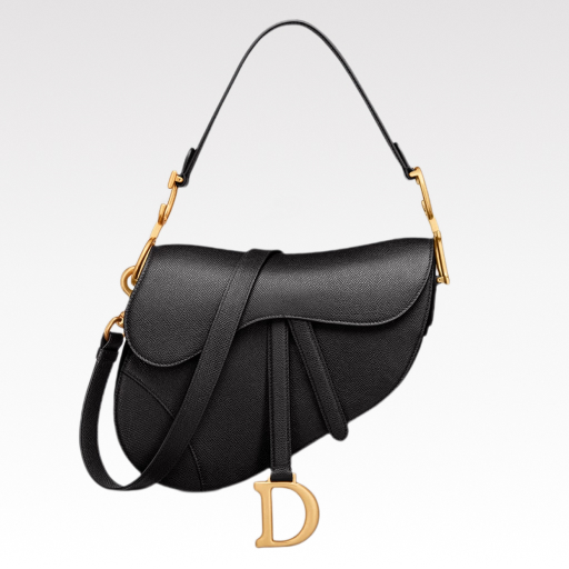 D Inspired Womens Bags Shoulder Bags SADDLE BAG Black Grained Calfskin - Bag - Gorchic - $138.99