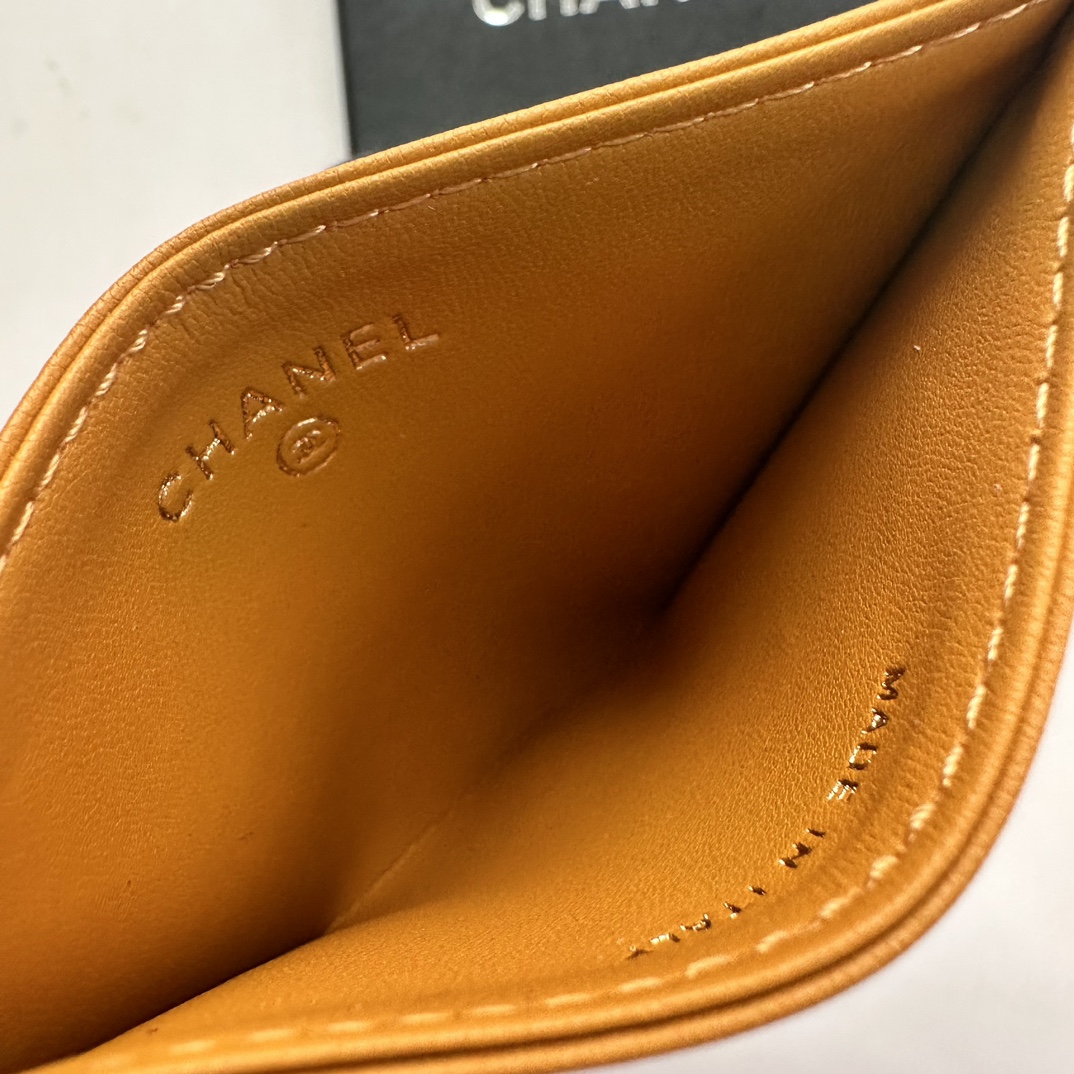 CC Inspired CLASSIC CARD HOLDER Grained Shiny Calfskin & Gold-Tone Metal  Yellow -Wallet - Gorchic - $37.99