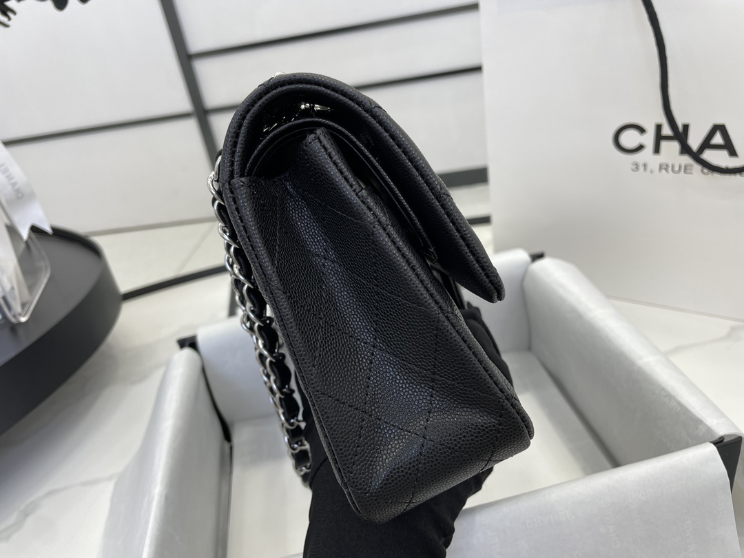 CC Inspired Classic Flag Bag Medium Classic Double Flap Bag SO Black Crumpled Calfskin Sier Hardware - Bag - Gorchic - $125.99