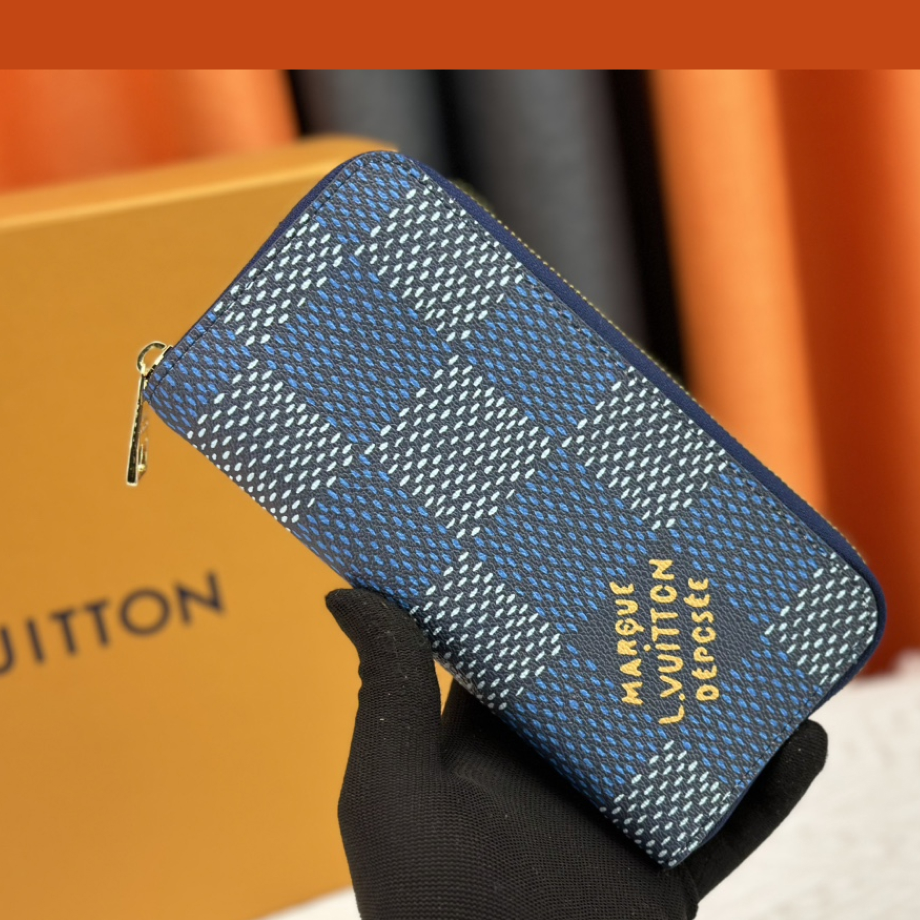 Designer Monogram  Zippy Wallet Vertical Canvas Wallet-Navy Blue Plaid  Wallet - Gorchic - $55.99