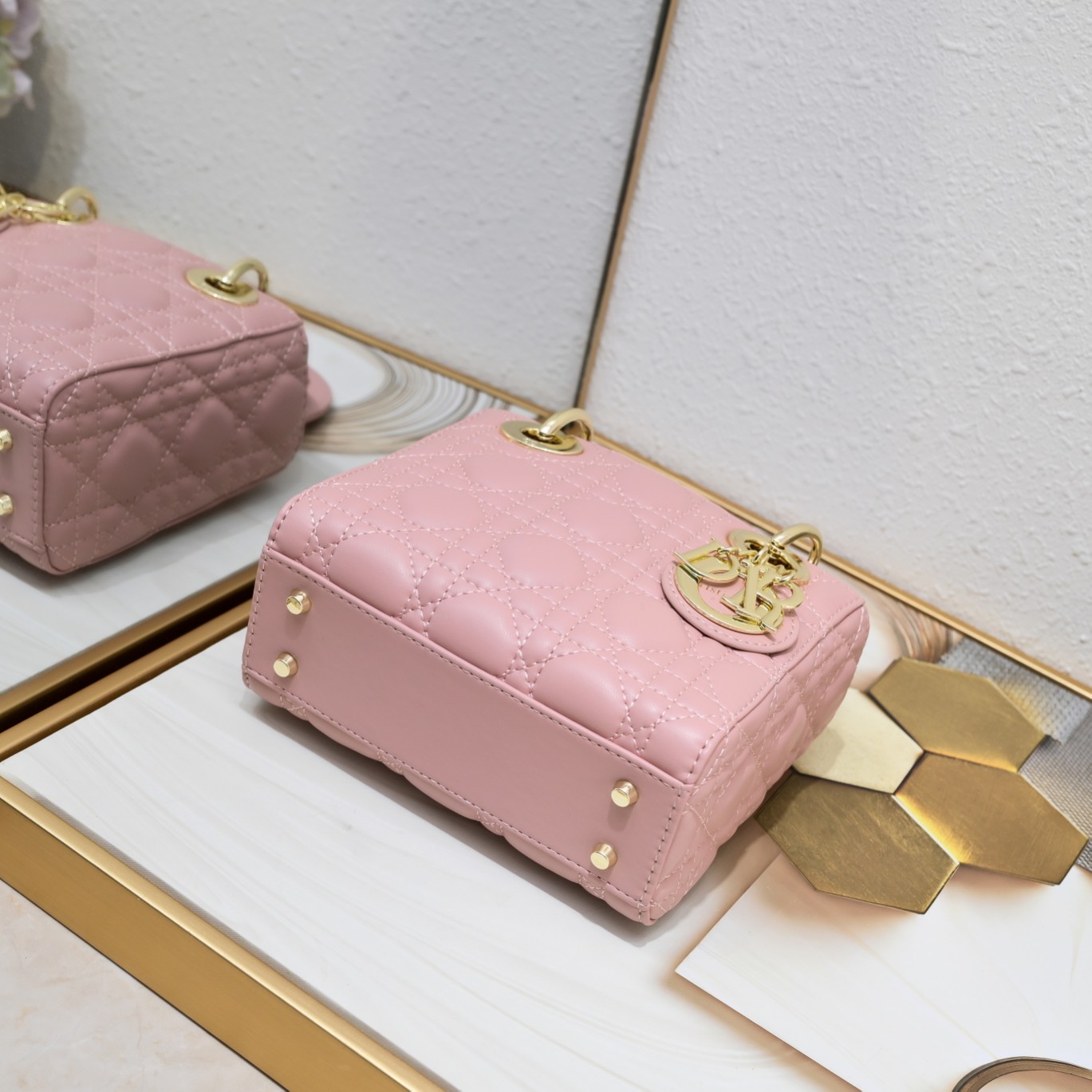 D Inspired Mini Lady D Inspired Bag Pink Cannage Calfskin Golden Hardware - Bag - Gorchic - $138.99