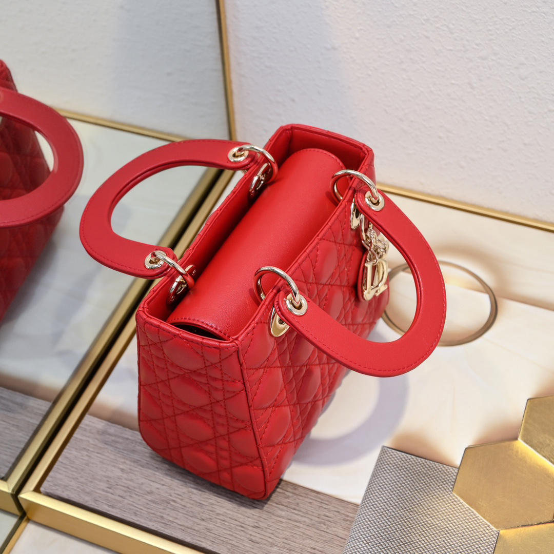 D Inspired Small Lady D Inspired Bag Red Cannage Calfskin Golden Hardware - Bag - Gorchic - $144.99
